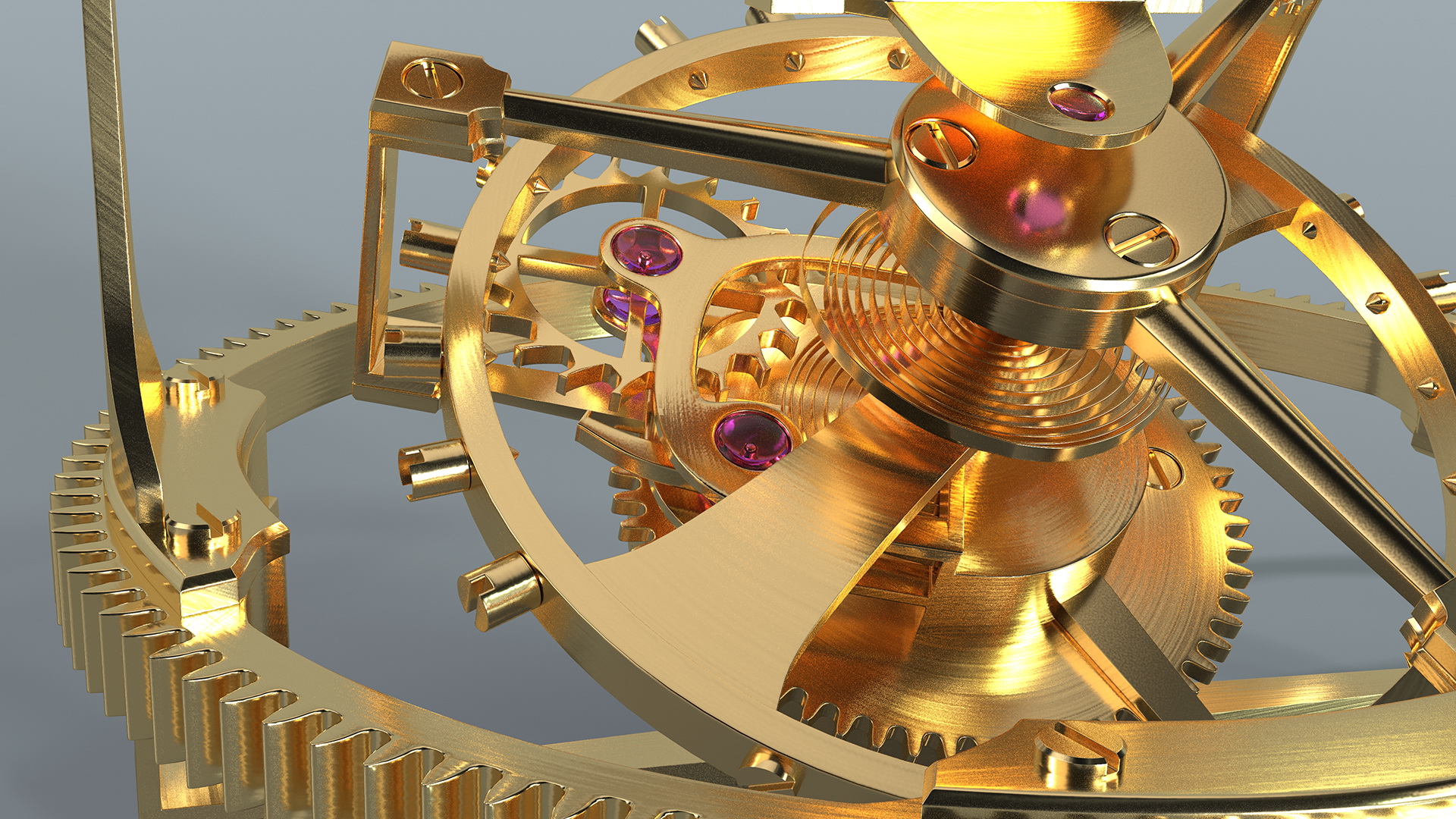 Golden Tourbillon Mechanism 3D