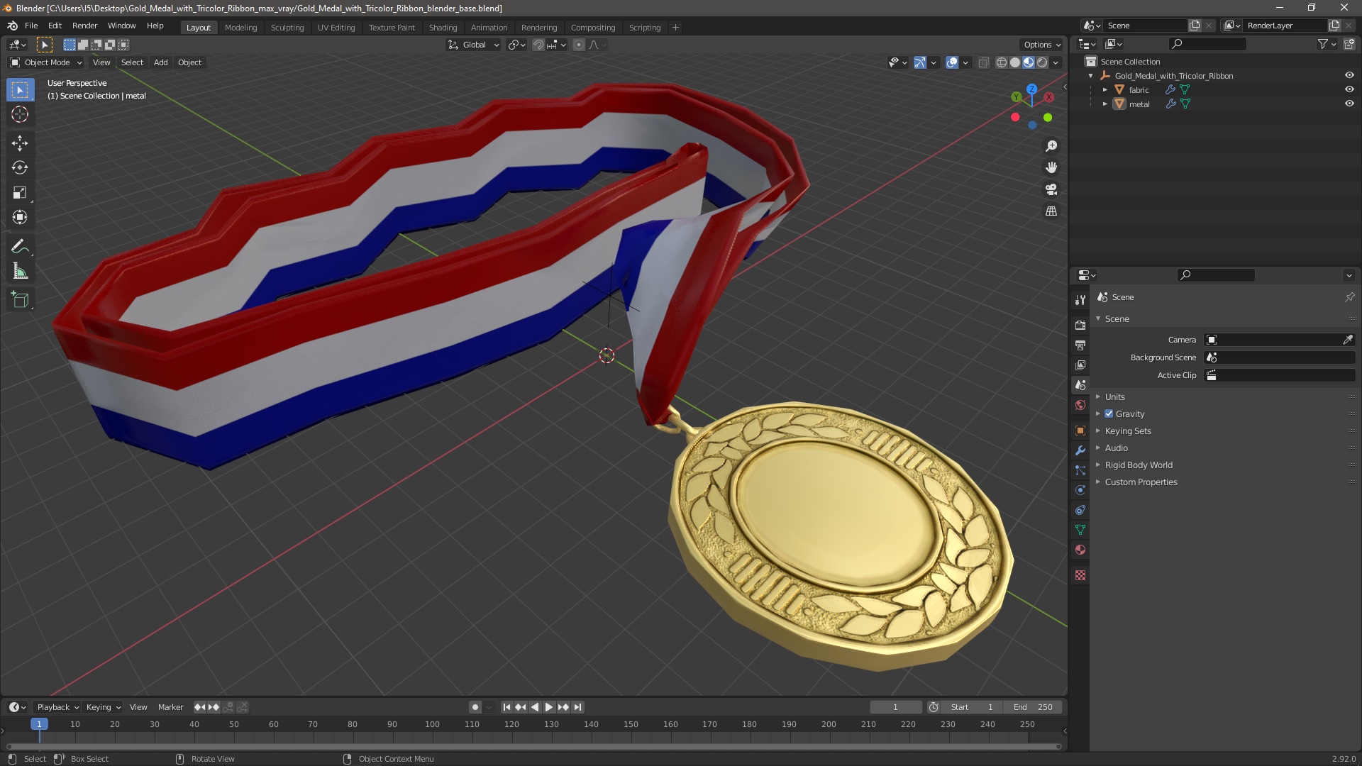 3D Gold Medal with Tricolor Ribbon