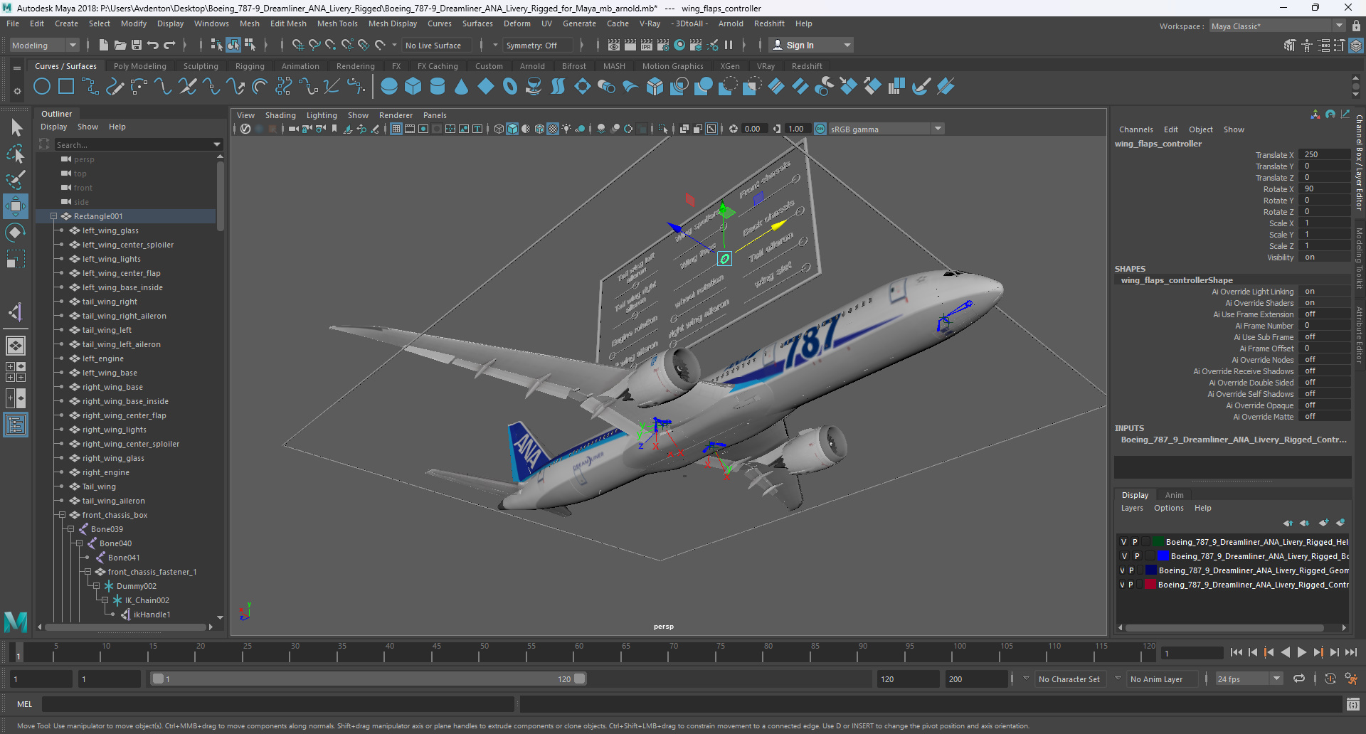 3D model Boeing 787-9 Dreamliner ANA Livery Rigged for Maya