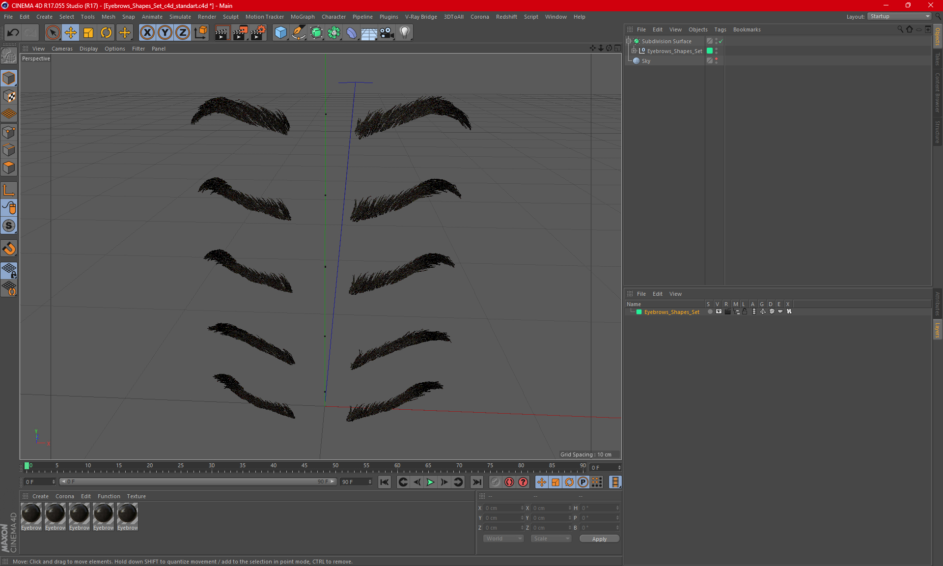 Eyebrows Shapes Set 3D model