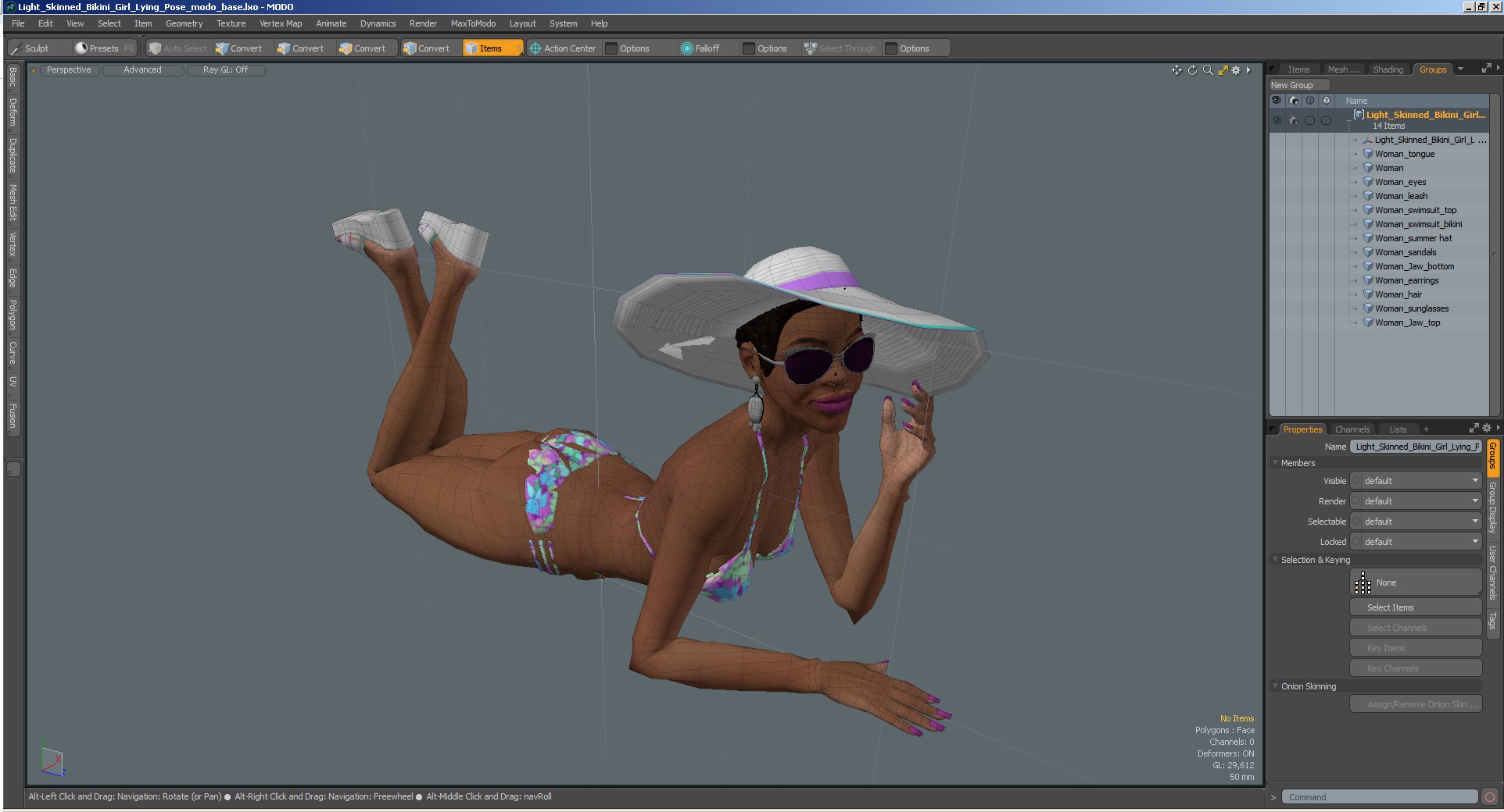 3D Light Skinned Bikini Girl Lying Pose