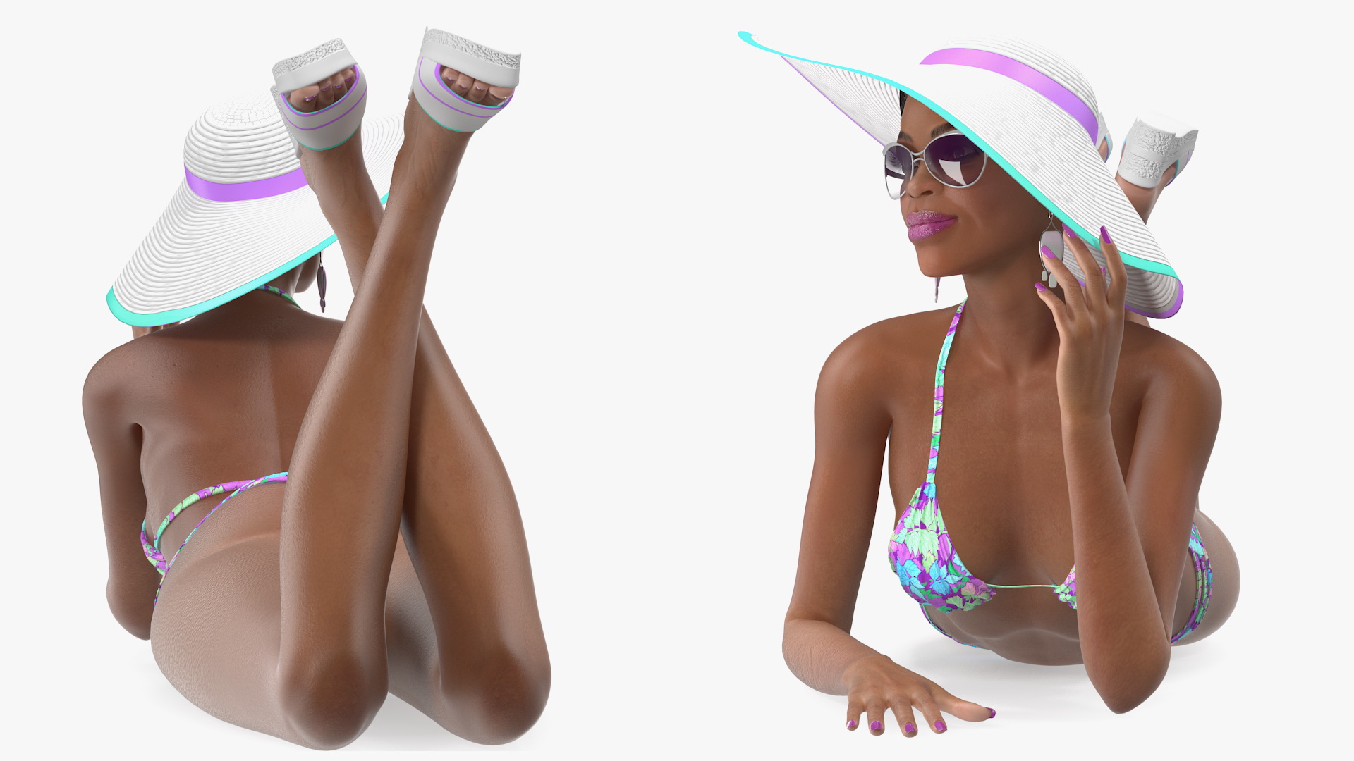 3D Light Skinned Bikini Girl Lying Pose