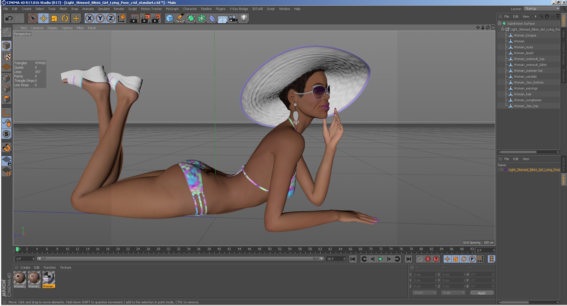 3D Light Skinned Bikini Girl Lying Pose