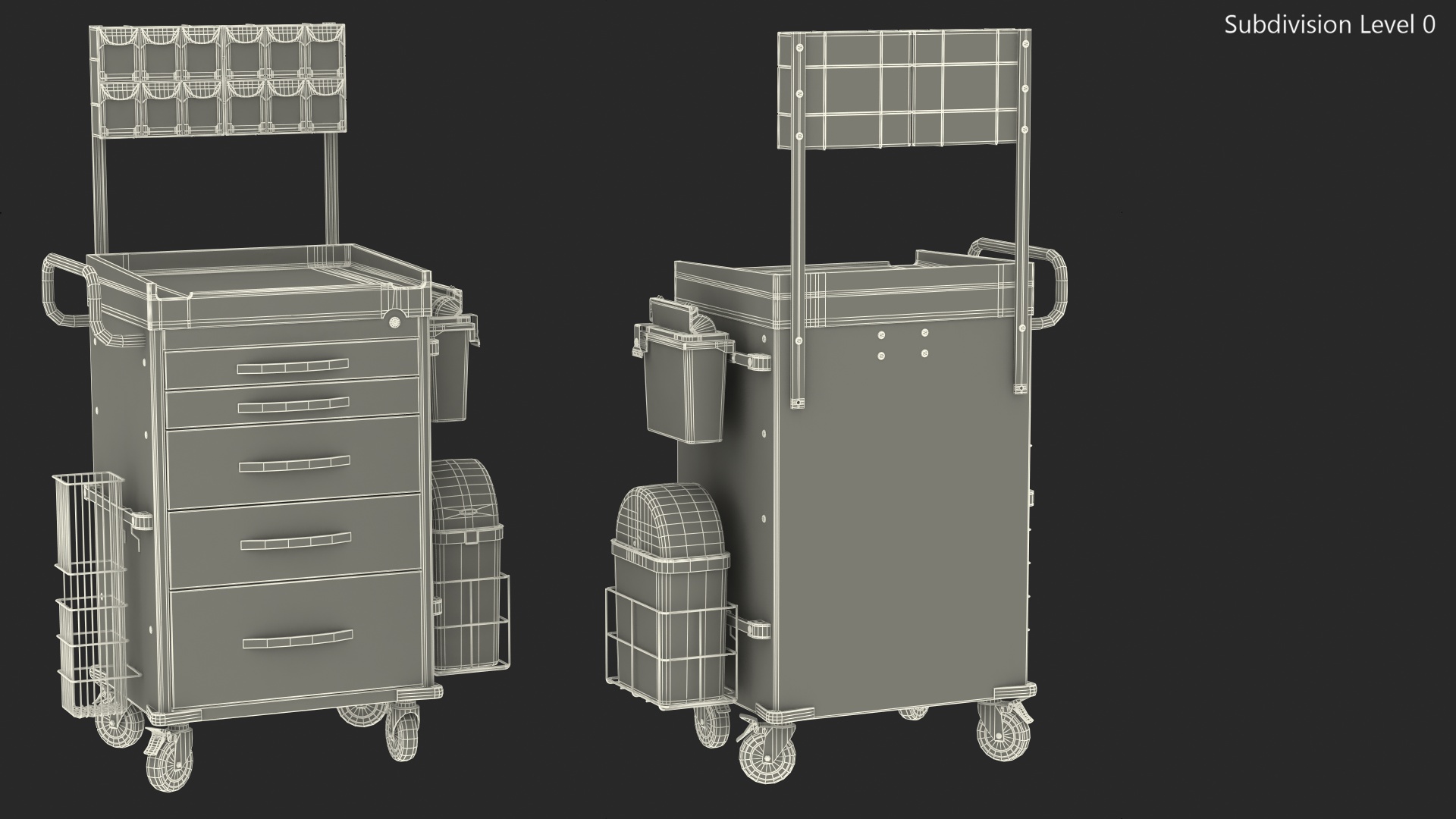 3D General Purpose Medical Cart with Organizer model