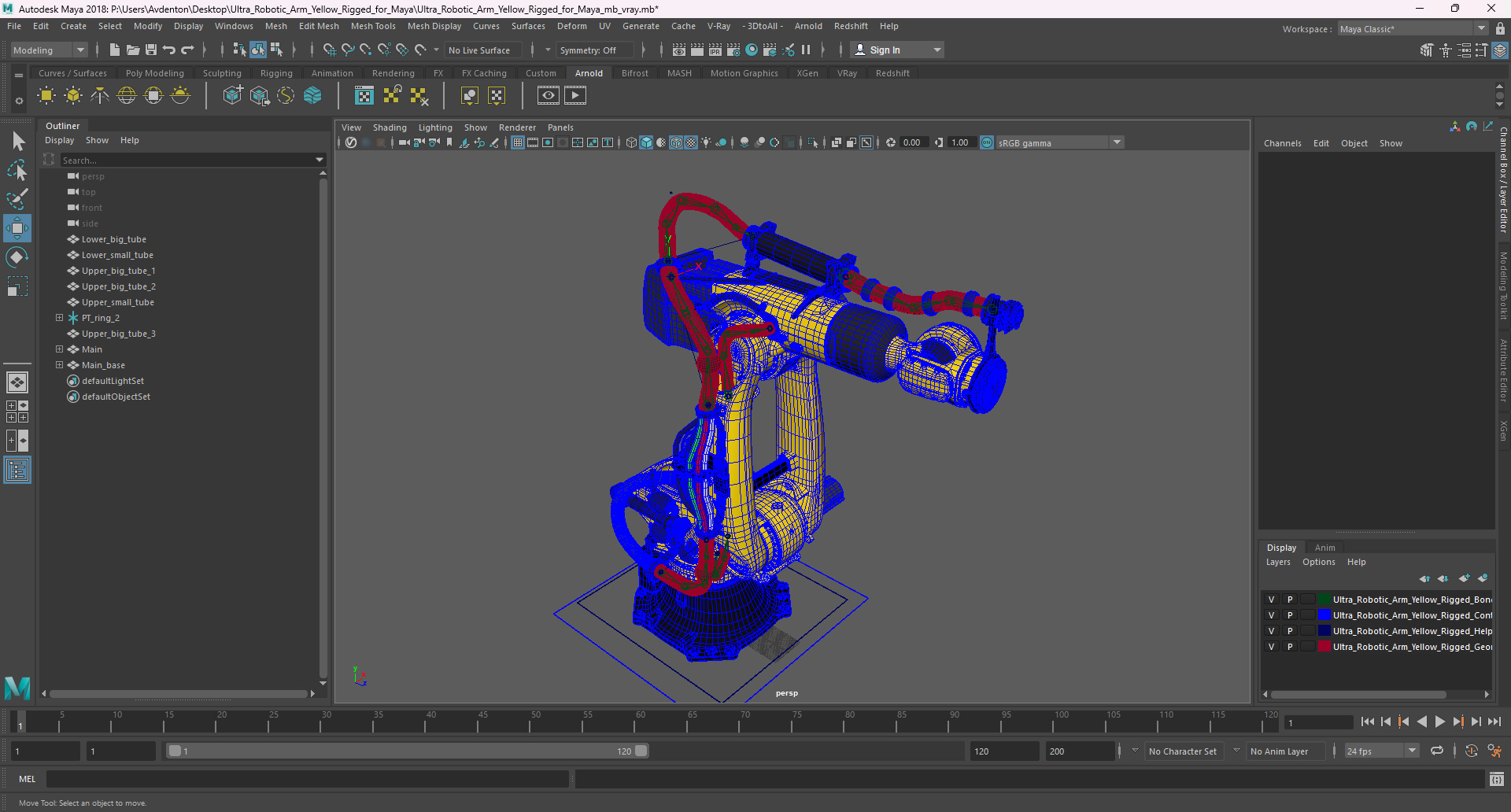 3D model Ultra Robotic Arm Yellow Rigged for Maya