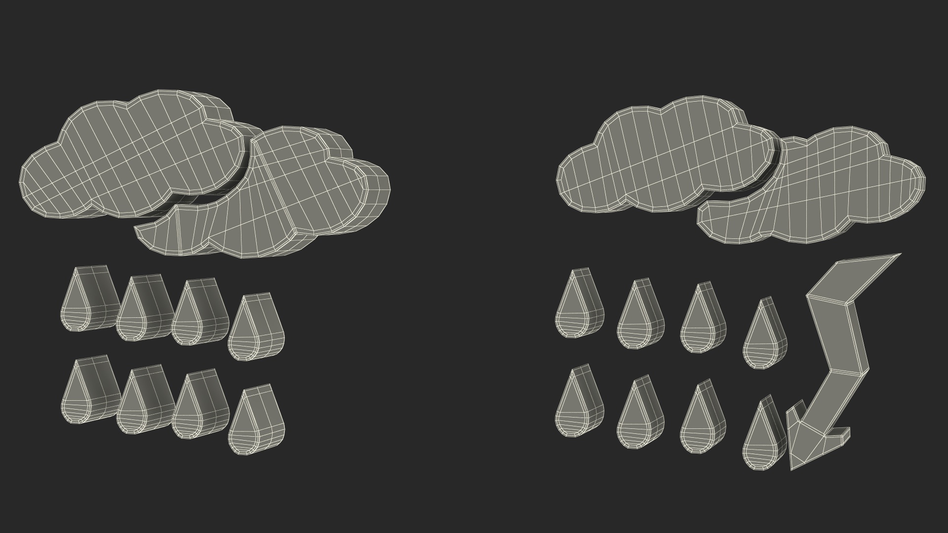 Meteorology Symbols with Rain and Wind Set 3D