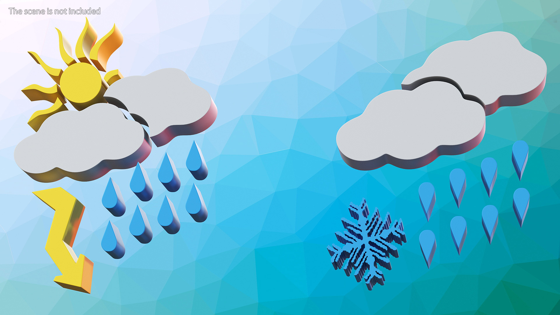 Meteorology Symbols with Rain and Wind Set 3D