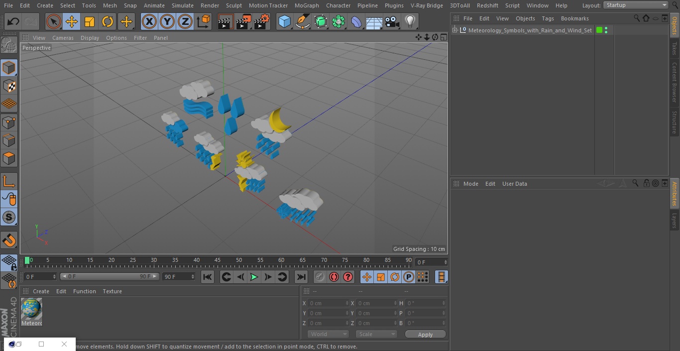 Meteorology Symbols with Rain and Wind Set 3D