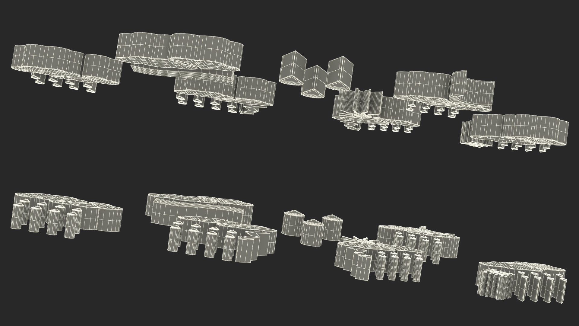 Meteorology Symbols with Rain and Wind Set 3D