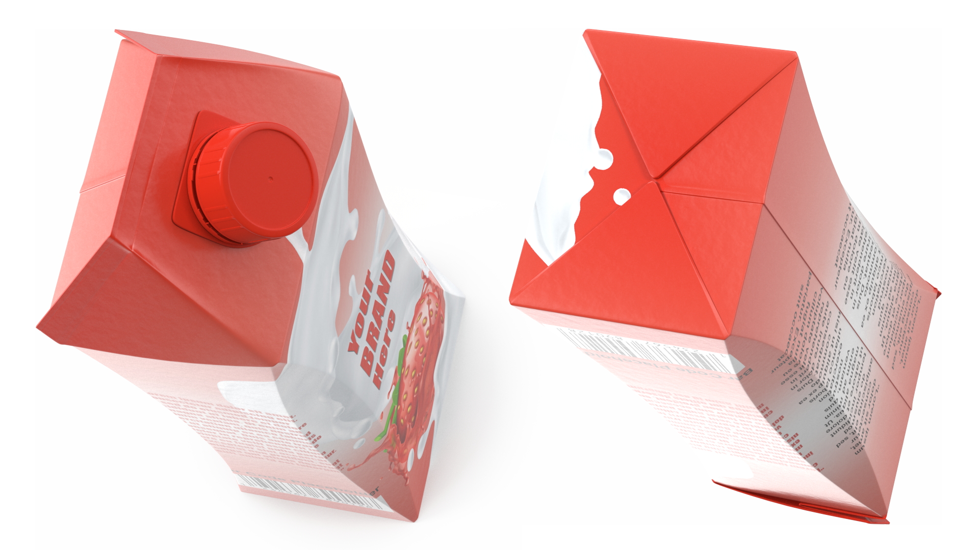 3D Drink Carton Pack with Screw Cap Mockup Red model