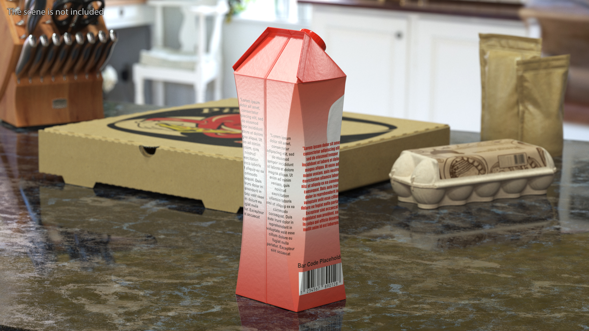 3D Drink Carton Pack with Screw Cap Mockup Red model