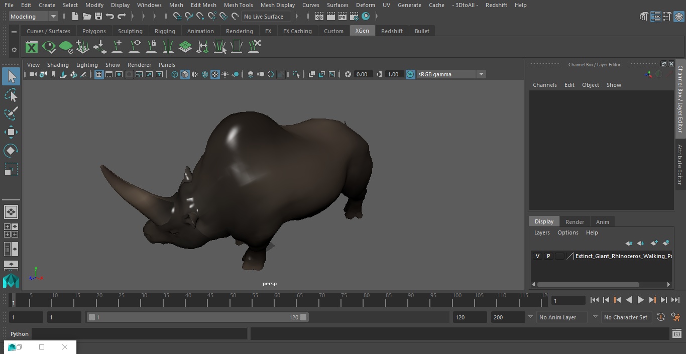 Extinct Giant Rhinoceros Walking Pose 3D