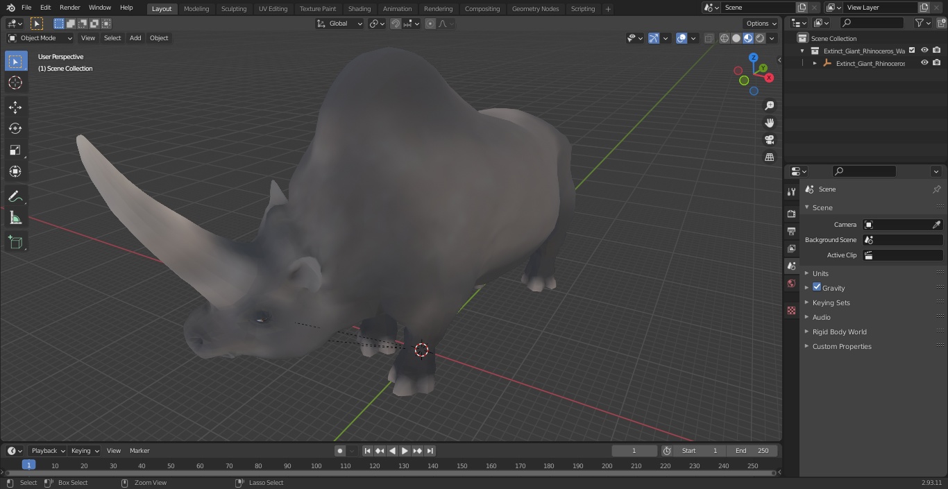 Extinct Giant Rhinoceros Walking Pose 3D