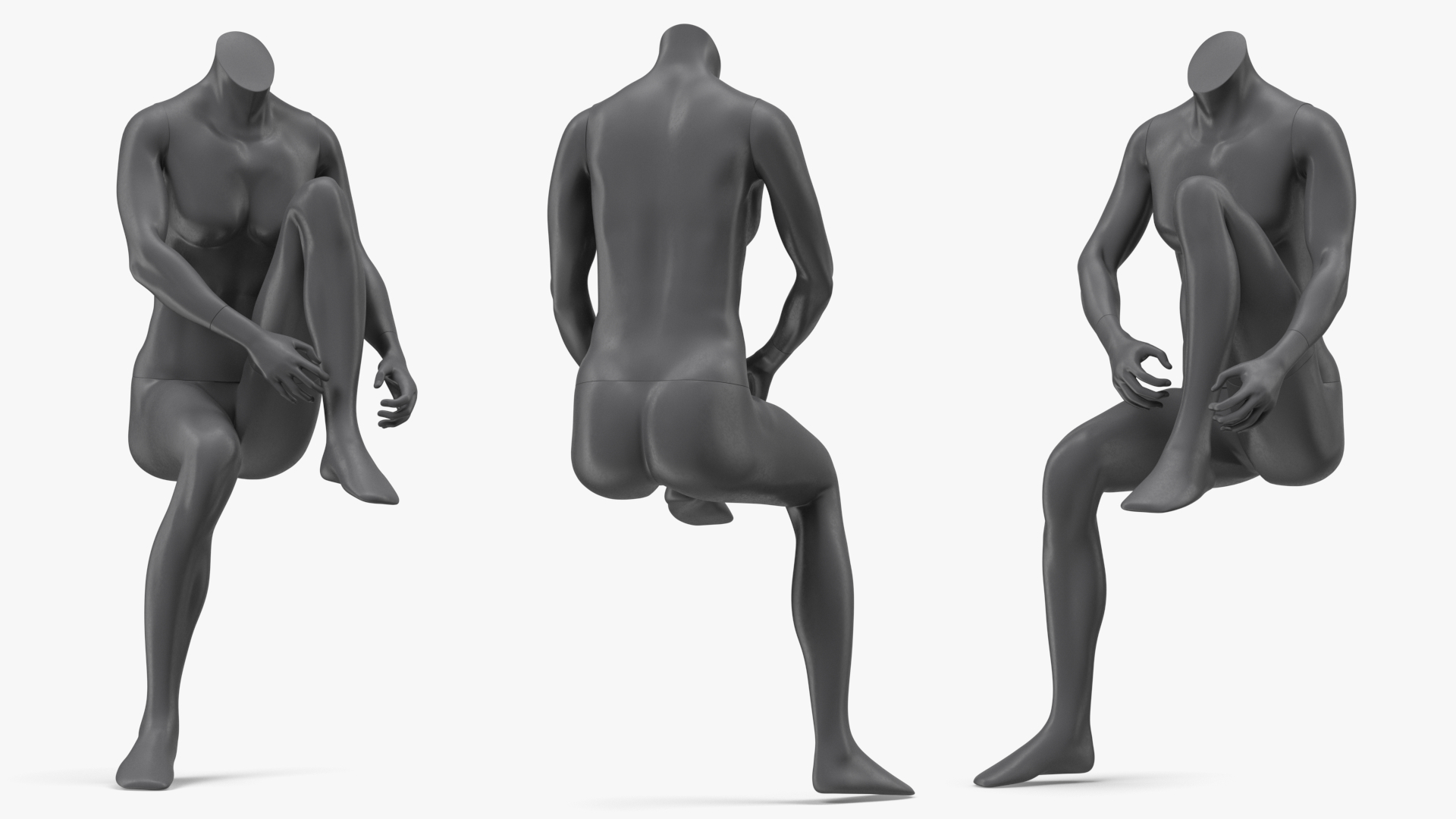 Female Sports Mannequin Sitting Black 3D