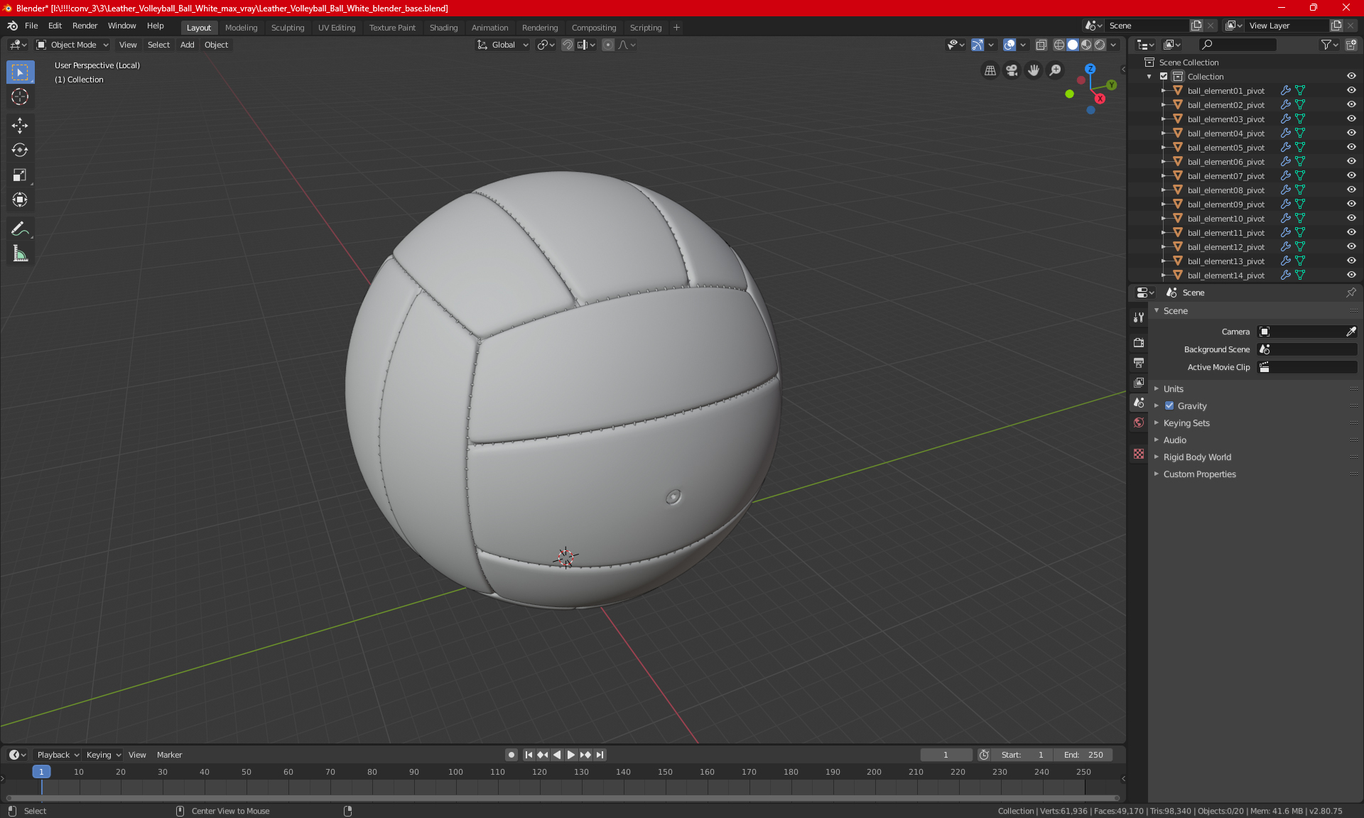 Leather Volleyball Ball White 3D model