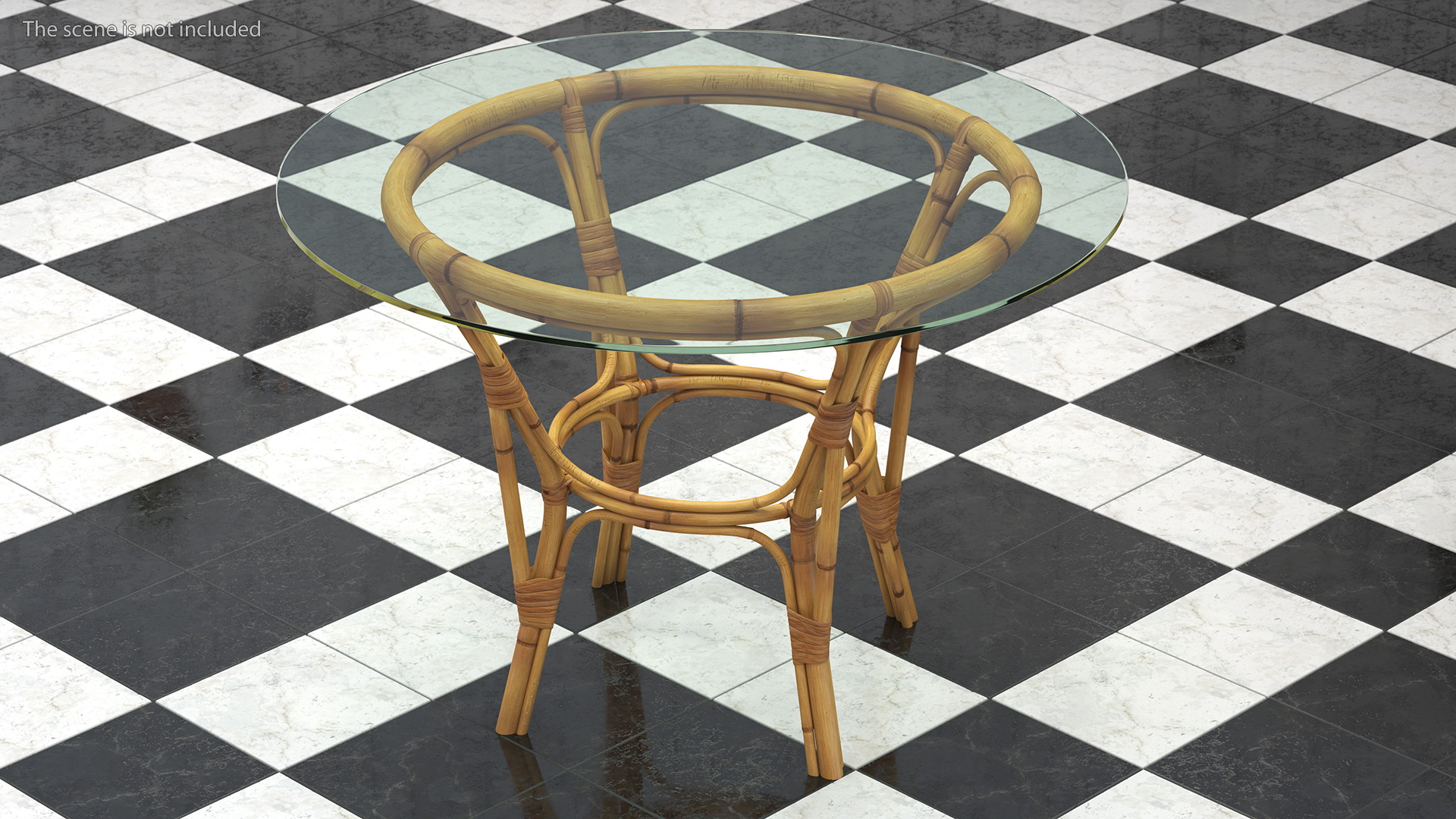 3D Bamboo Dining Table Glass Top with Chairs