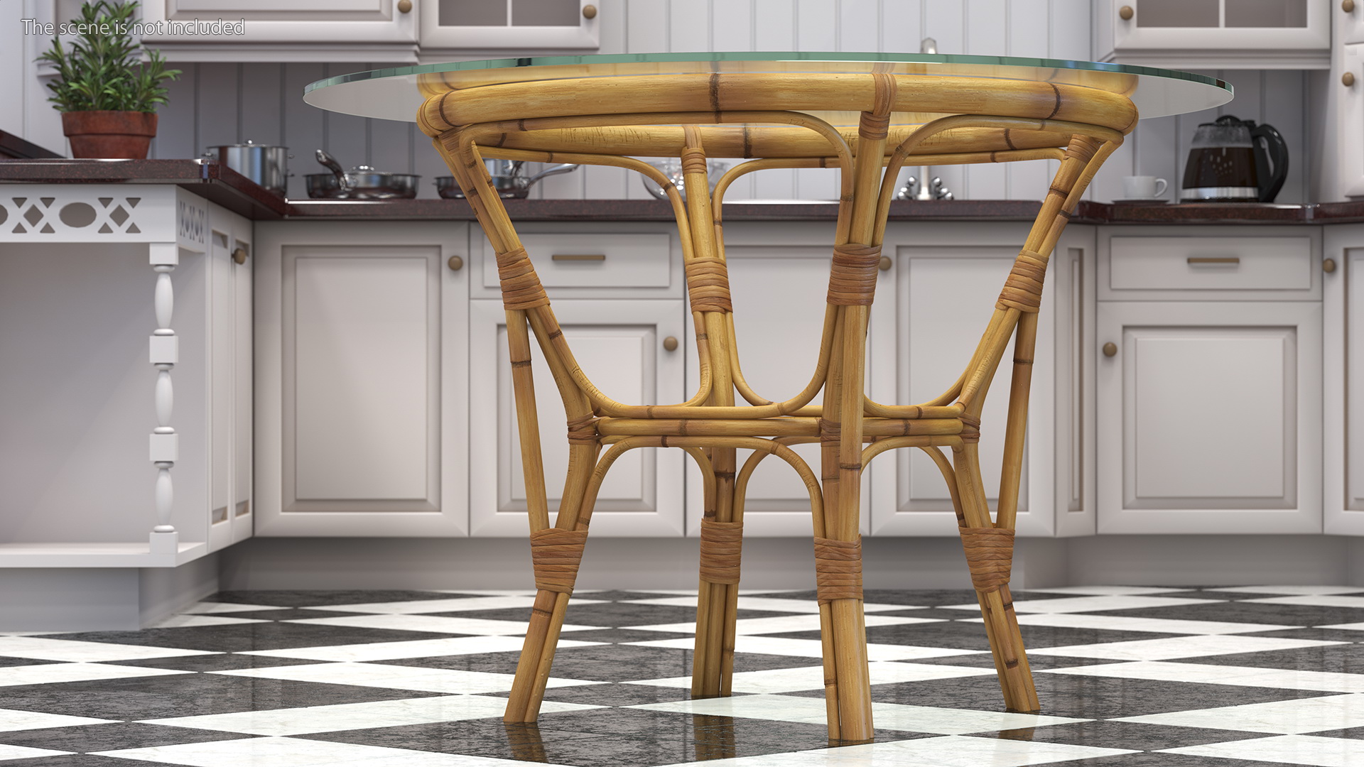 3D Bamboo Dining Table Glass Top with Chairs