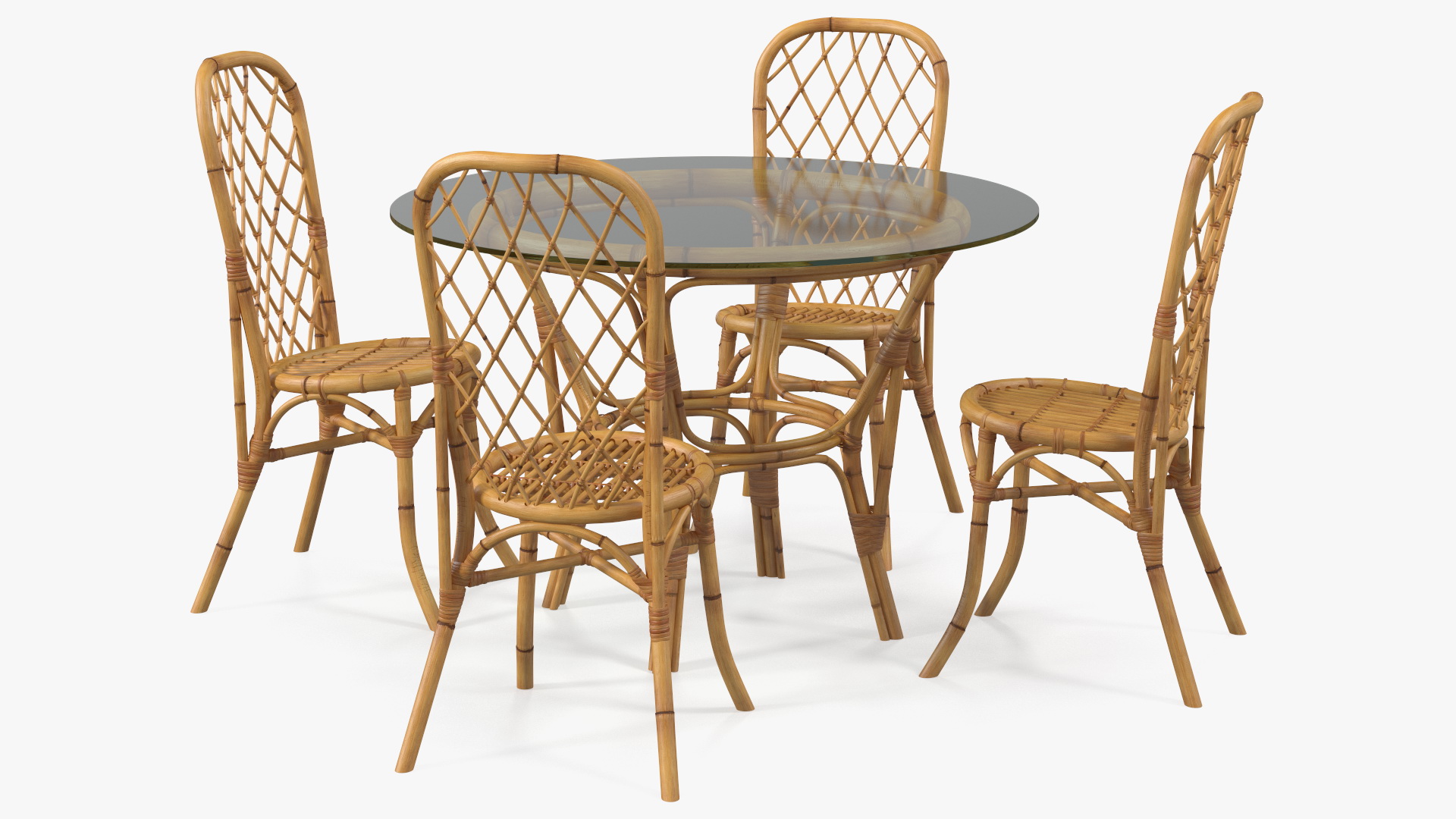 3D Bamboo Dining Table Glass Top with Chairs