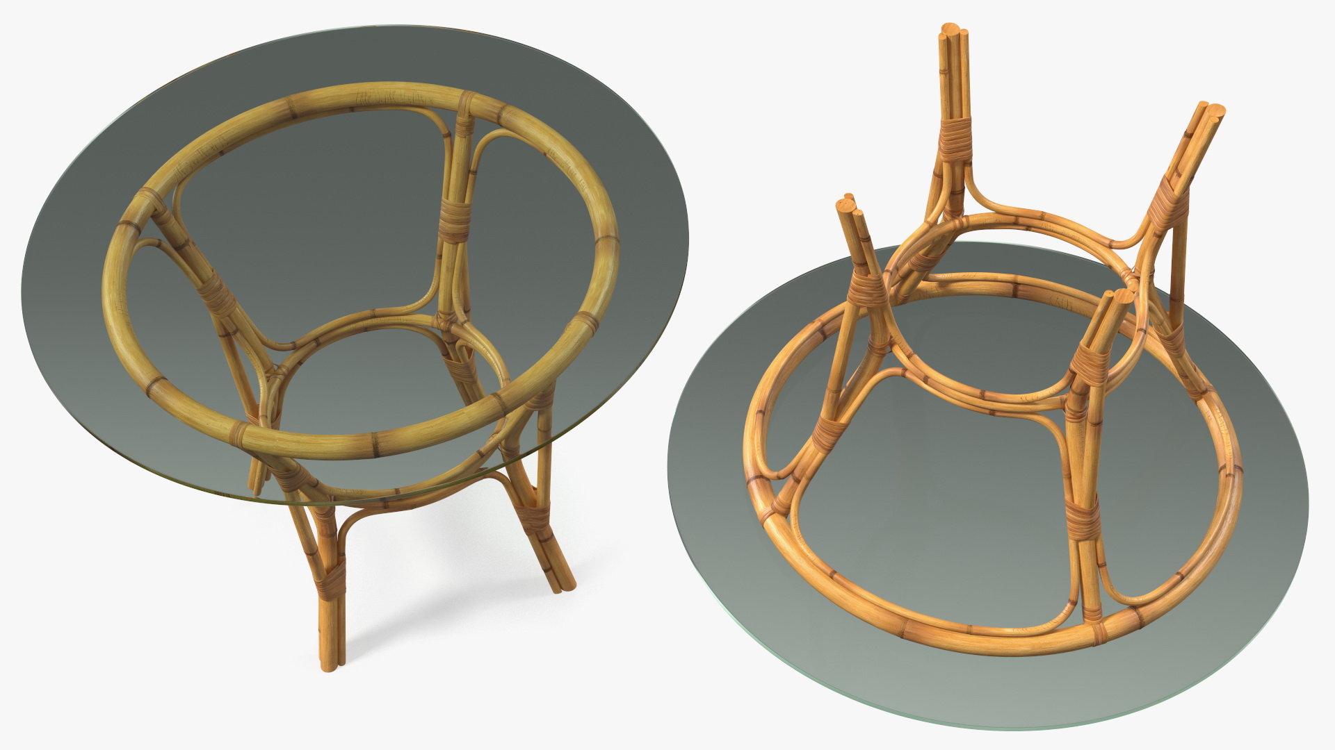 3D Bamboo Dining Table Glass Top with Chairs