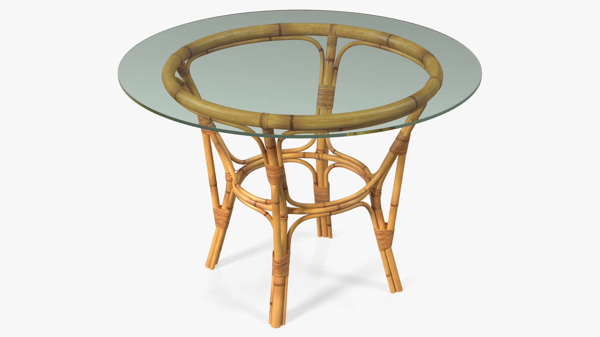 3D Bamboo Dining Table Glass Top with Chairs