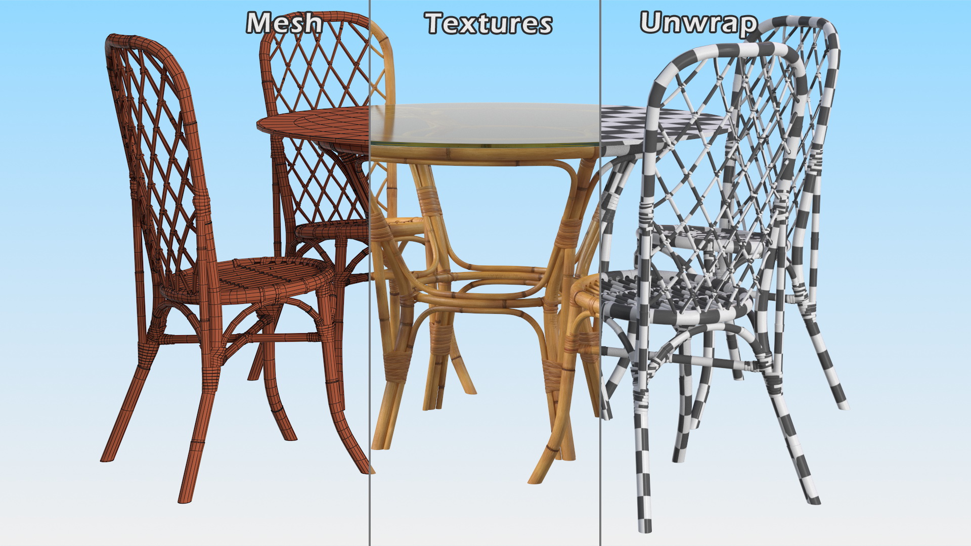 3D Bamboo Dining Table Glass Top with Chairs