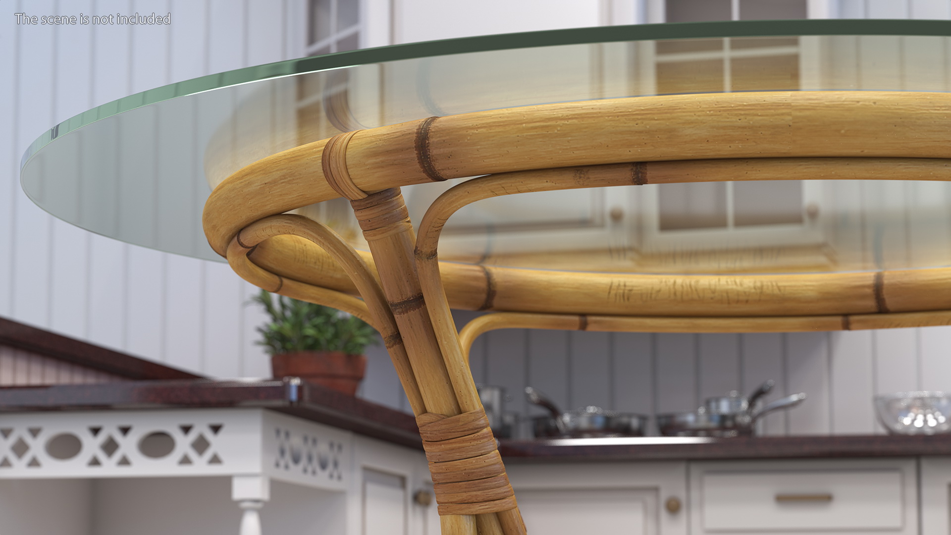 3D Bamboo Dining Table Glass Top with Chairs