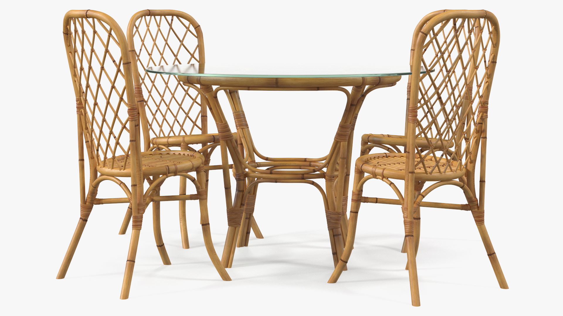 3D Bamboo Dining Table Glass Top with Chairs