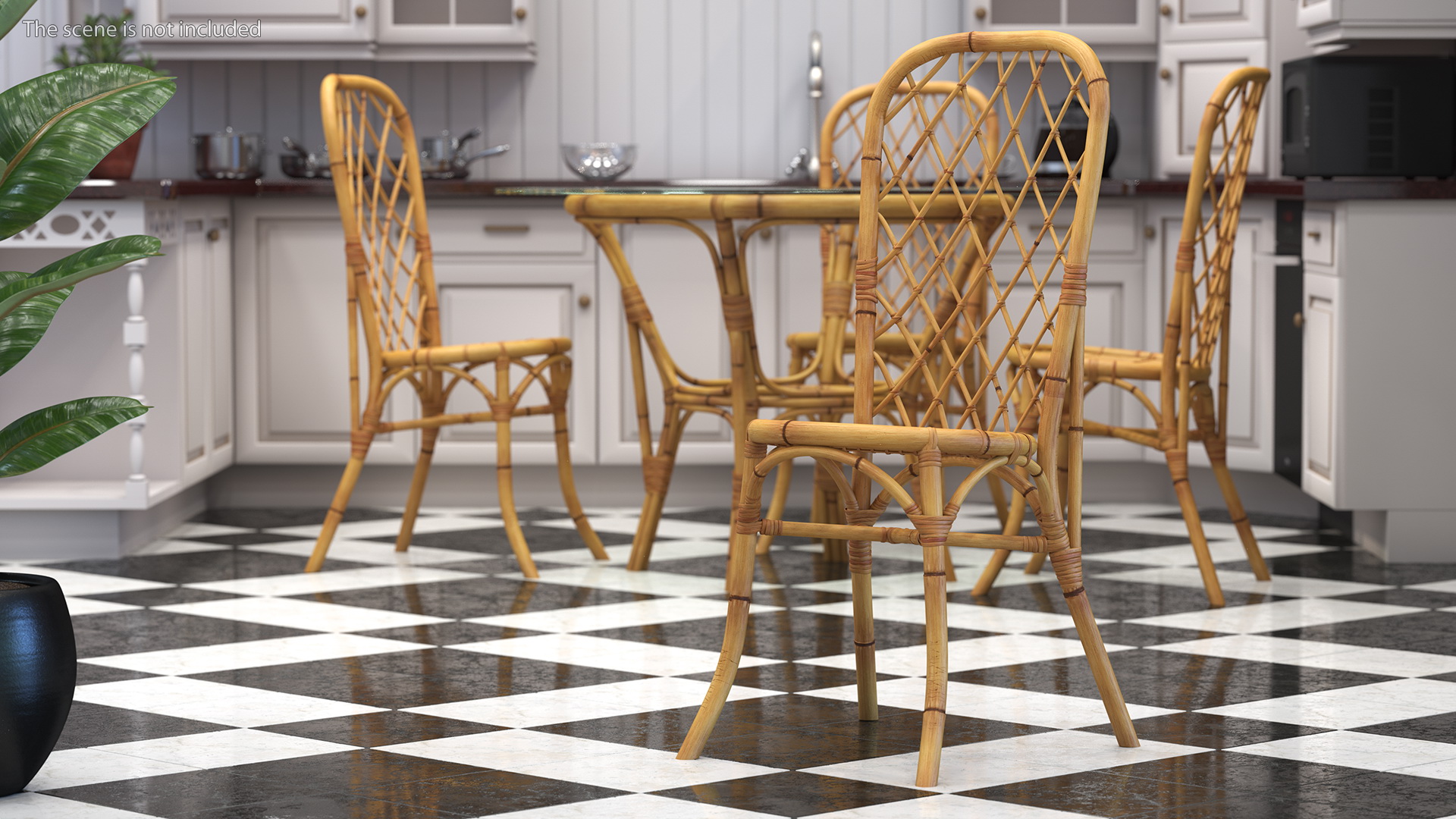 3D Bamboo Dining Table Glass Top with Chairs