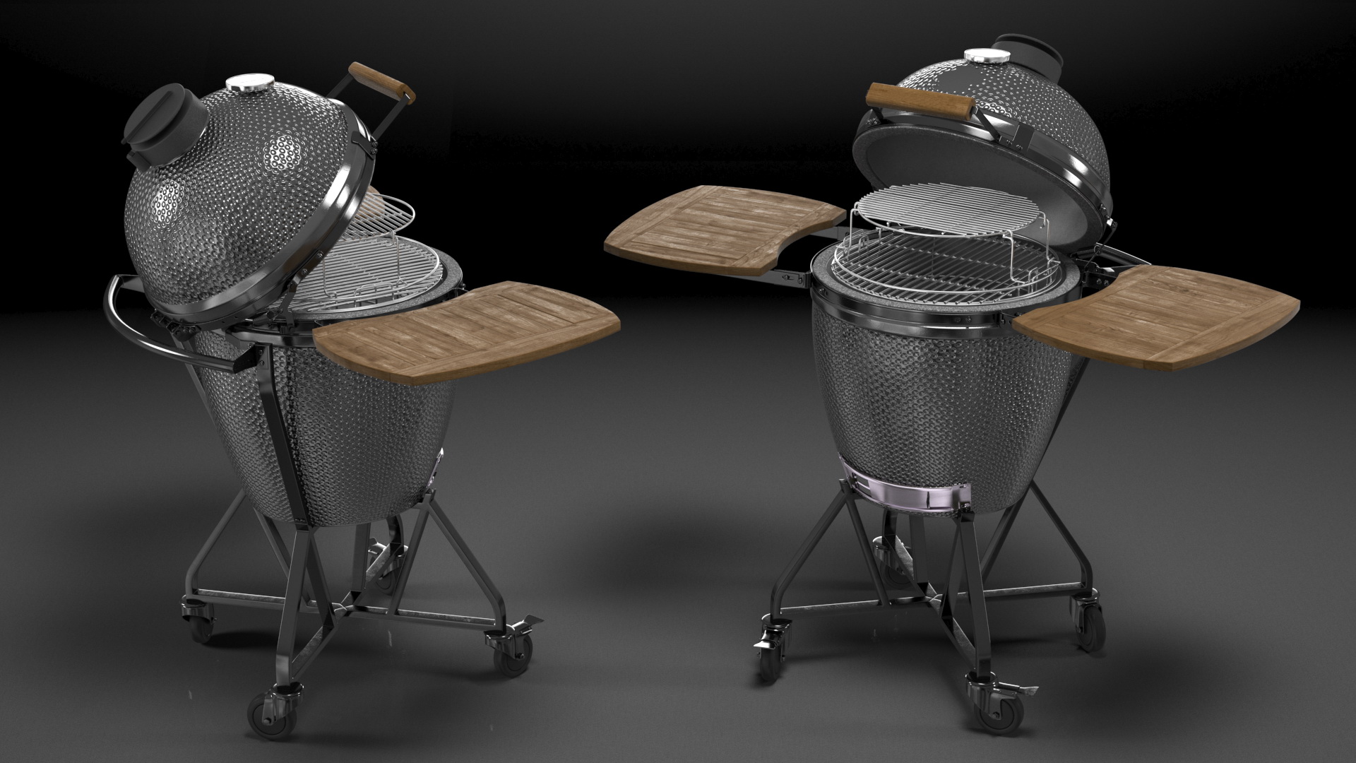 Kamado Style Bbq Grill Open 3D