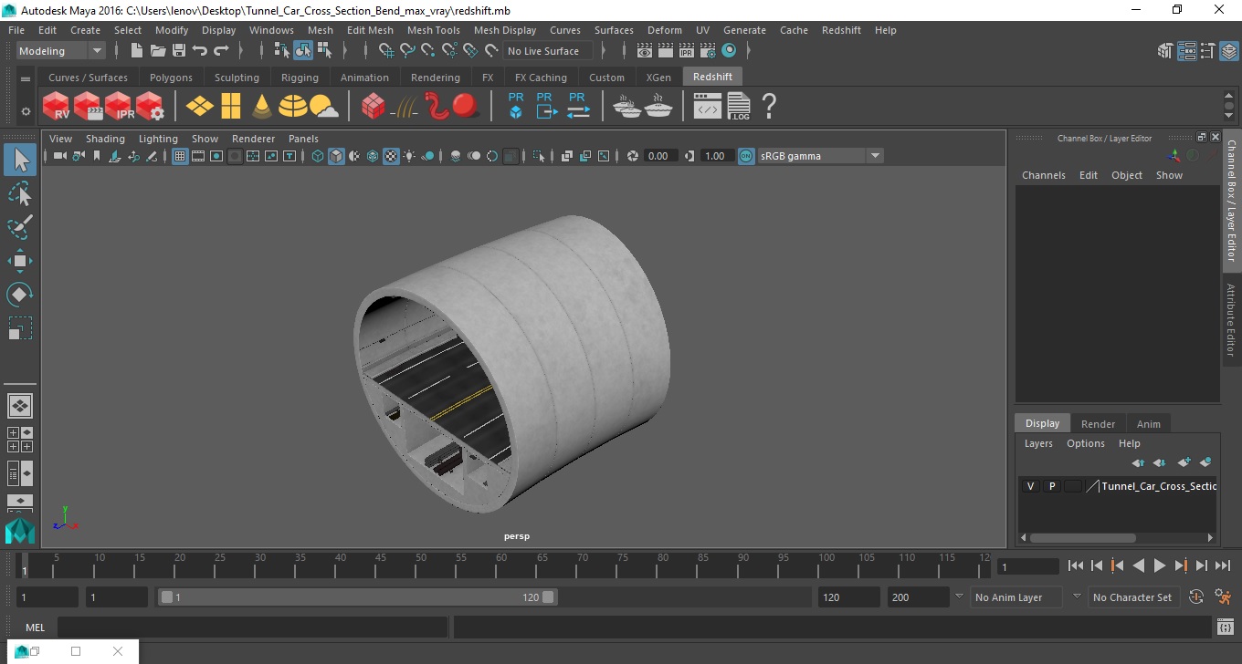 Tunnel Car Cross Section Bend 3D model