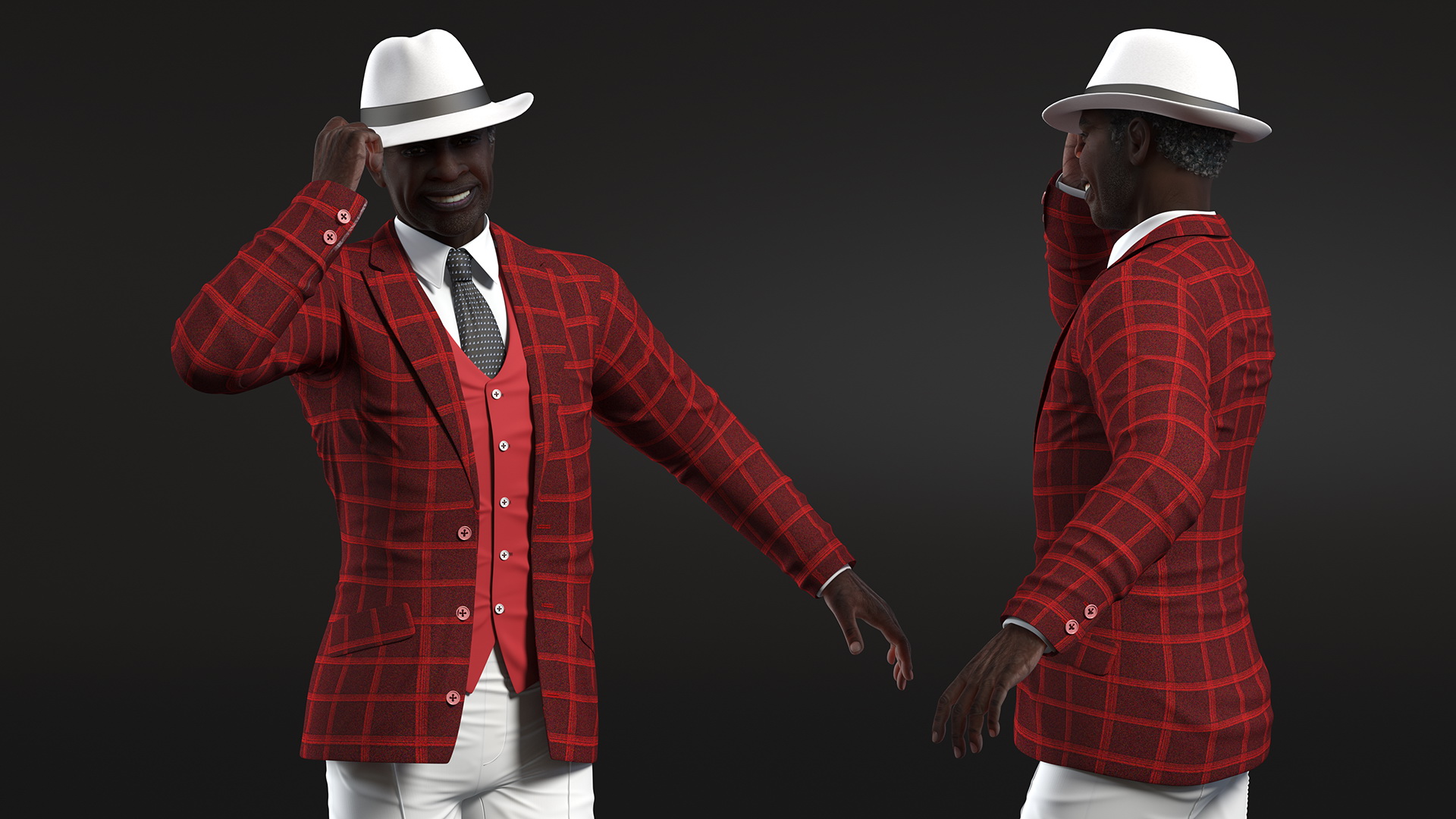 Old Afro American Man Party Outfit Dancing 3D