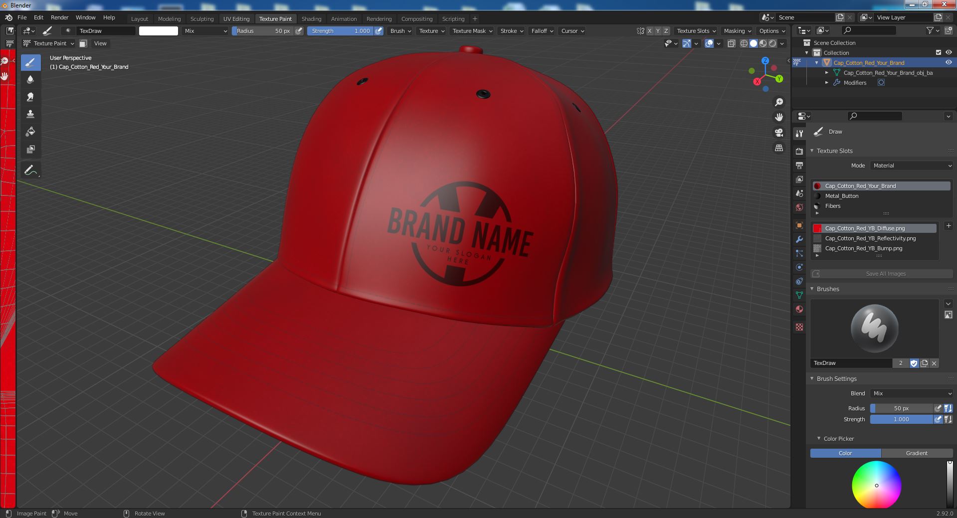 3D model Cap Cotton Red Your Brand