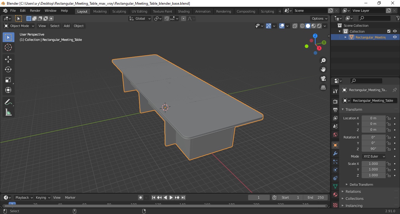 3D model Rectangular Meeting Table