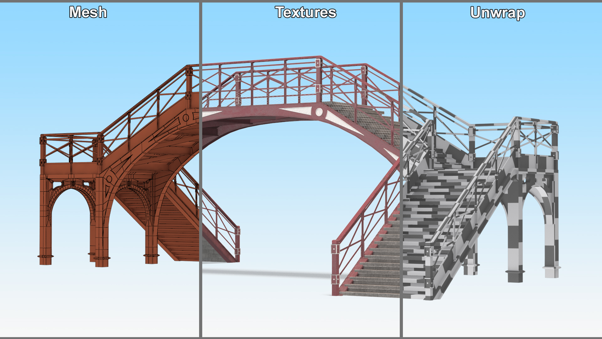 3D Retro Railway Pedestrian Bridge