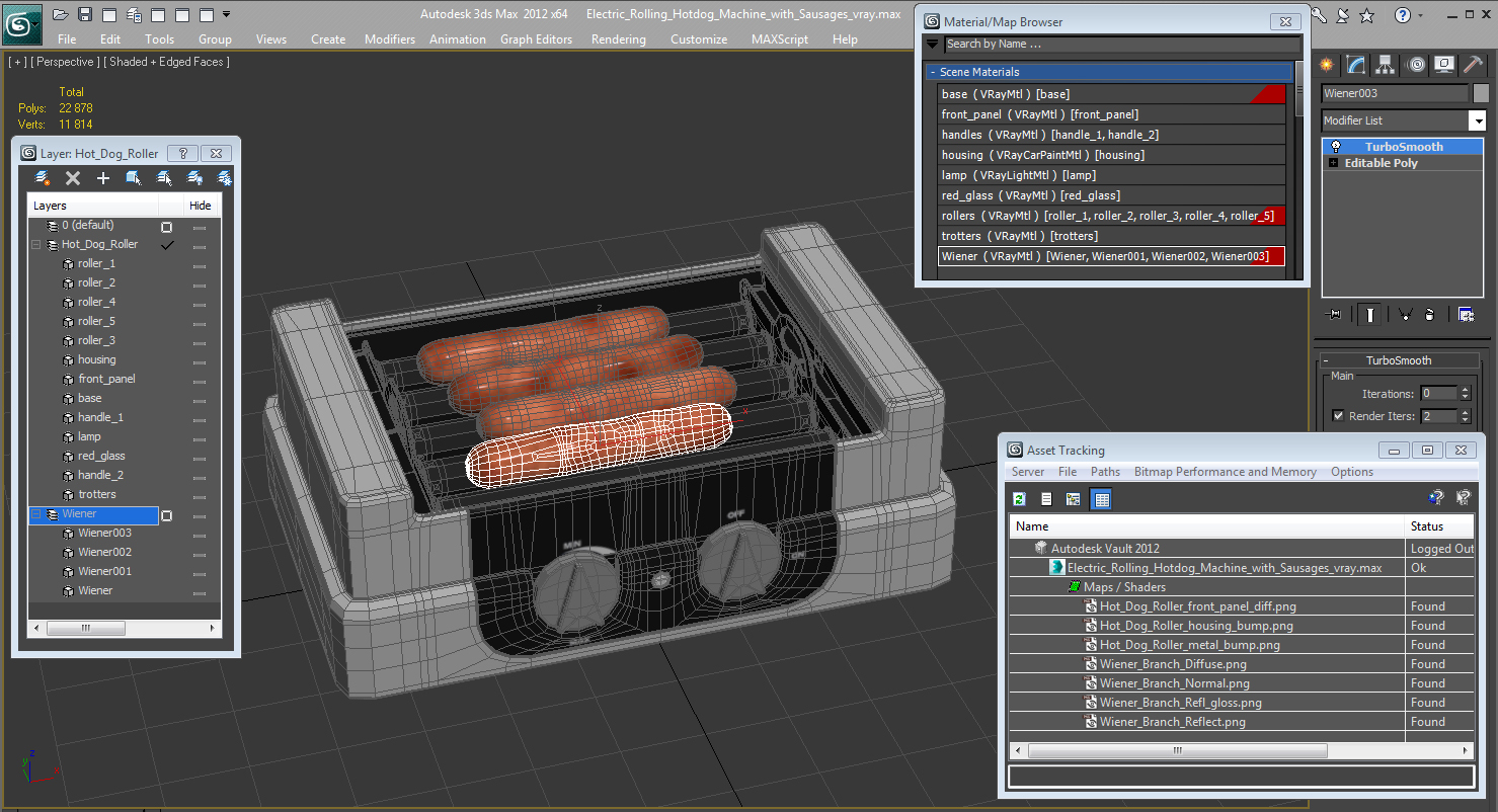 3D model Electric Rolling Hotdog Machine with Sausages