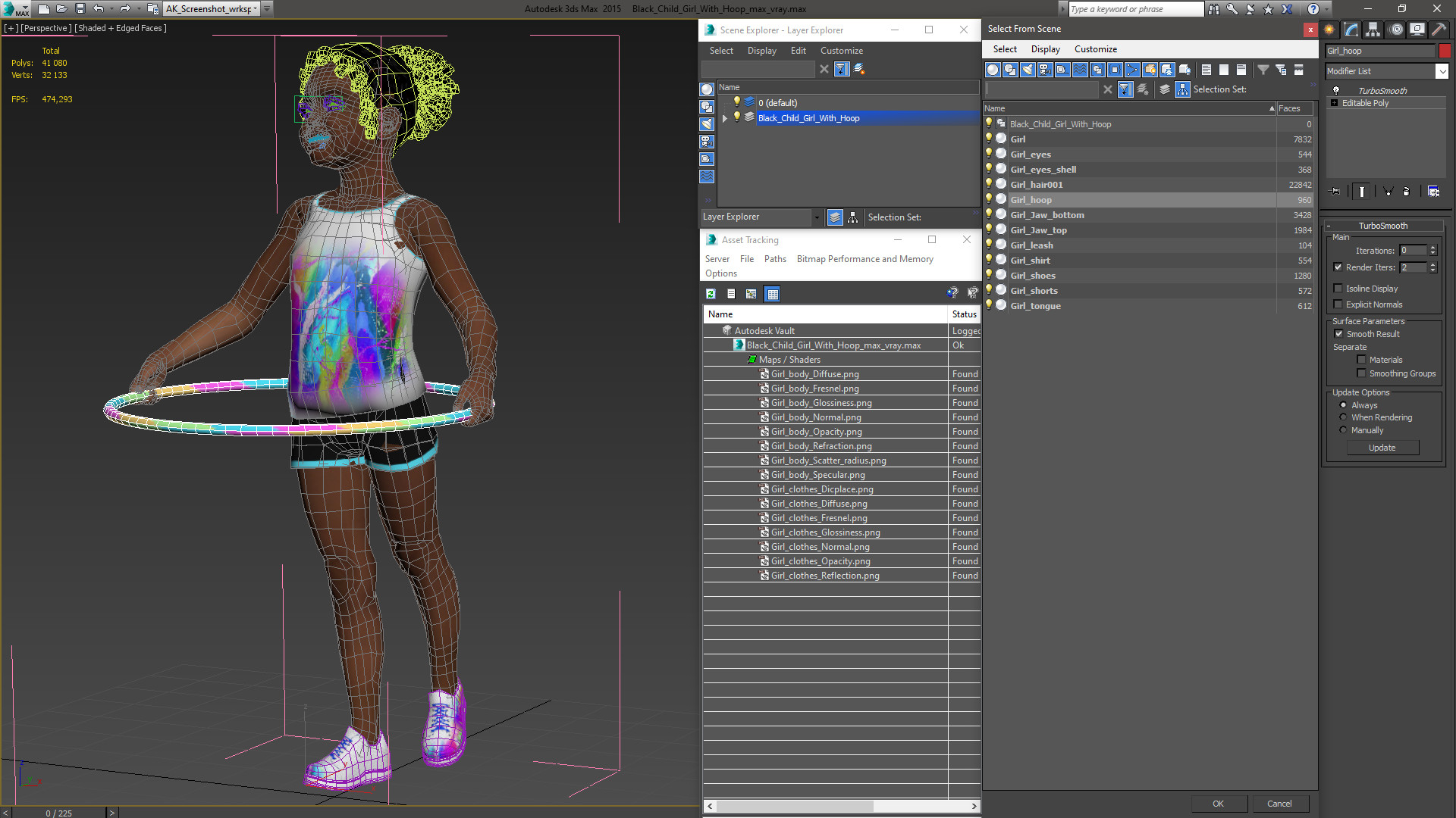 3D Black Child Girl With Hoop