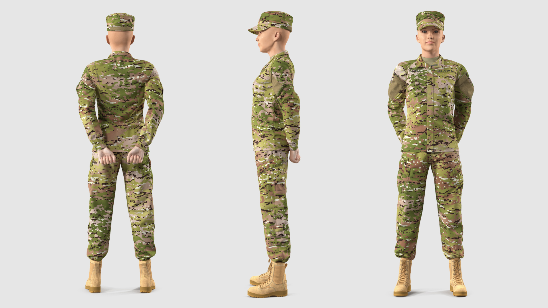 3D Female Soldier Camo Standing Pose model