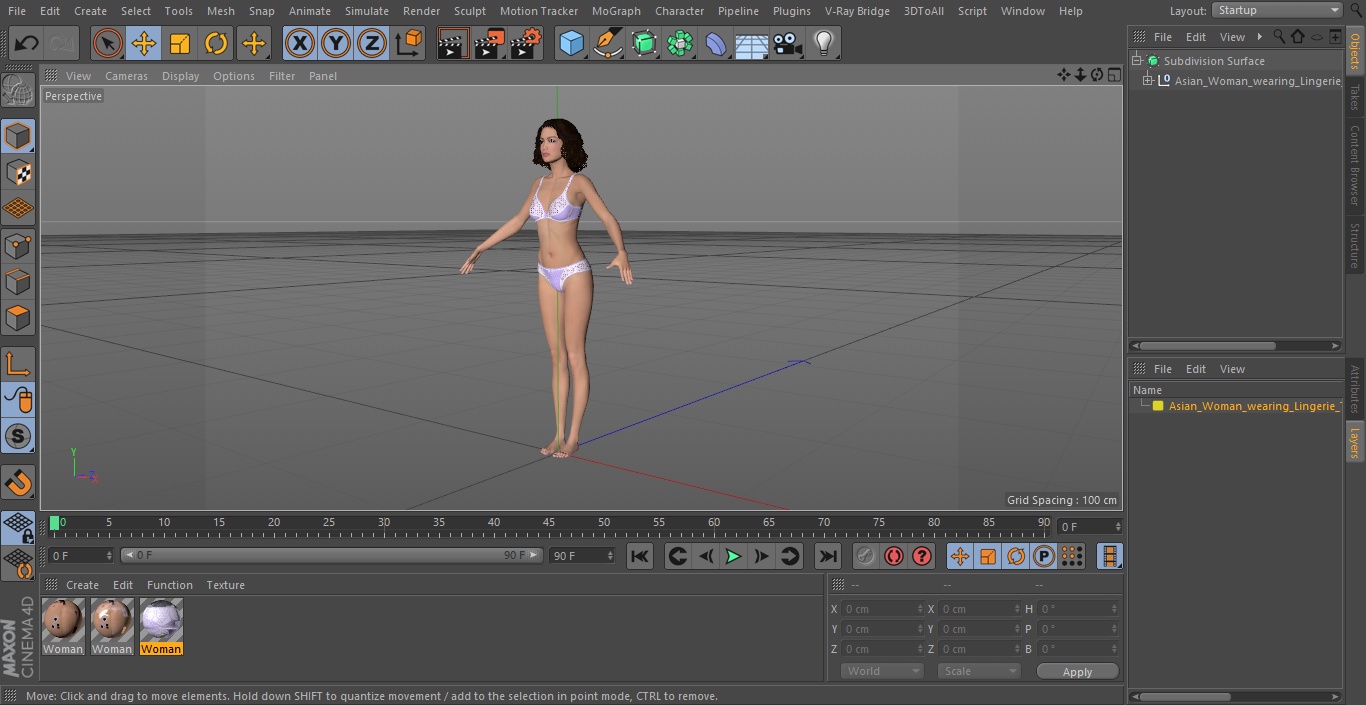 3D model Asian Woman wearing Lingerie T Pose