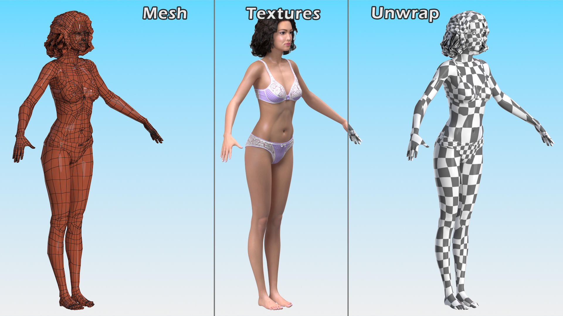 3D model Asian Woman wearing Lingerie T Pose