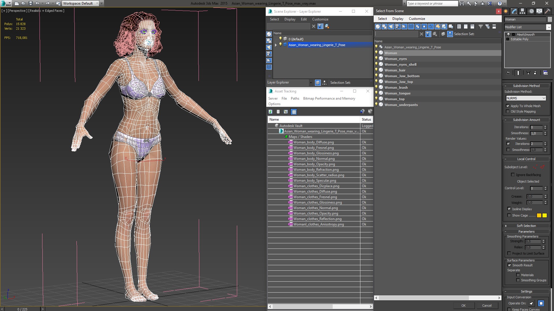 3D model Asian Woman wearing Lingerie T Pose