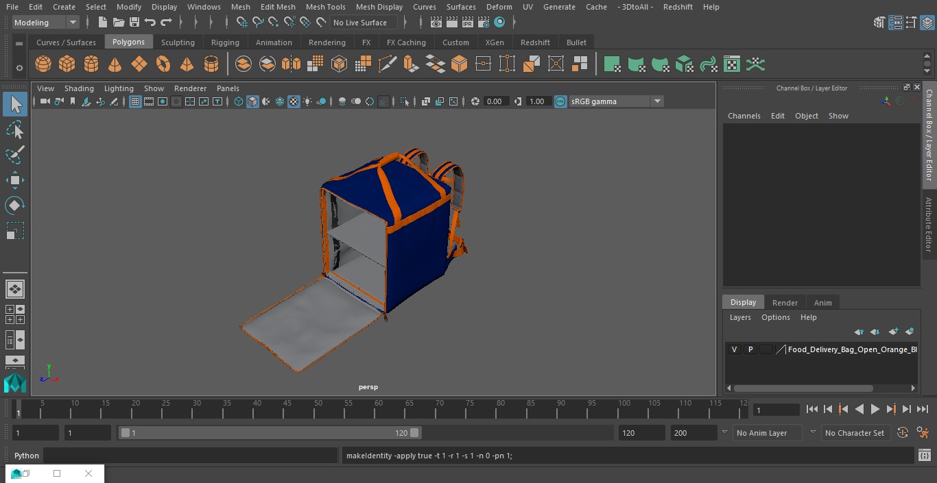 Food Delivery Bag Open Orange Blue 3D model