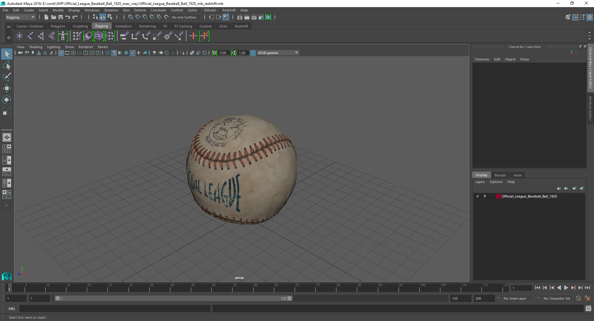 Official League Baseball Ball 1920 3D model