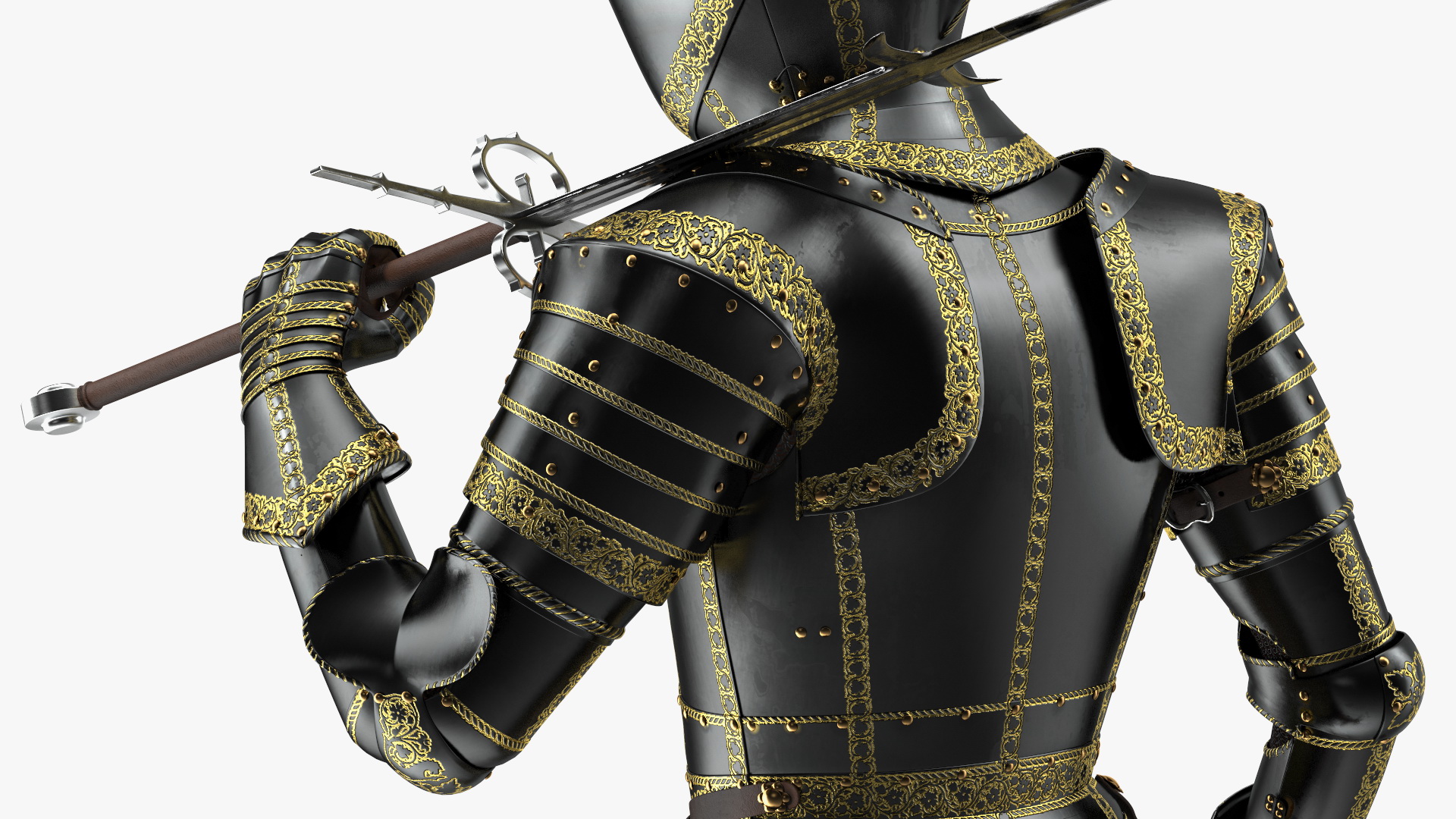 Medieval Knight Black Gold Full Armor Rigged 3D model