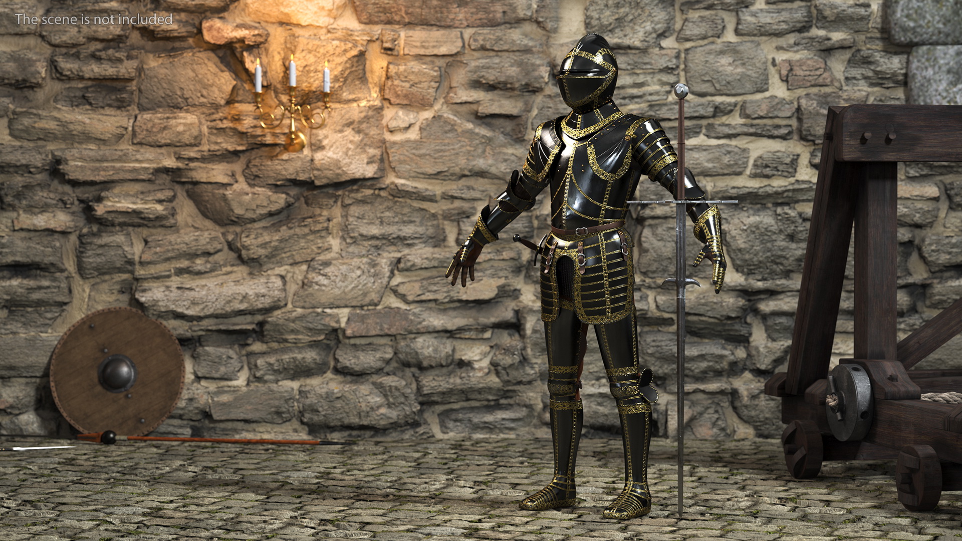 Medieval Knight Black Gold Full Armor Rigged 3D model