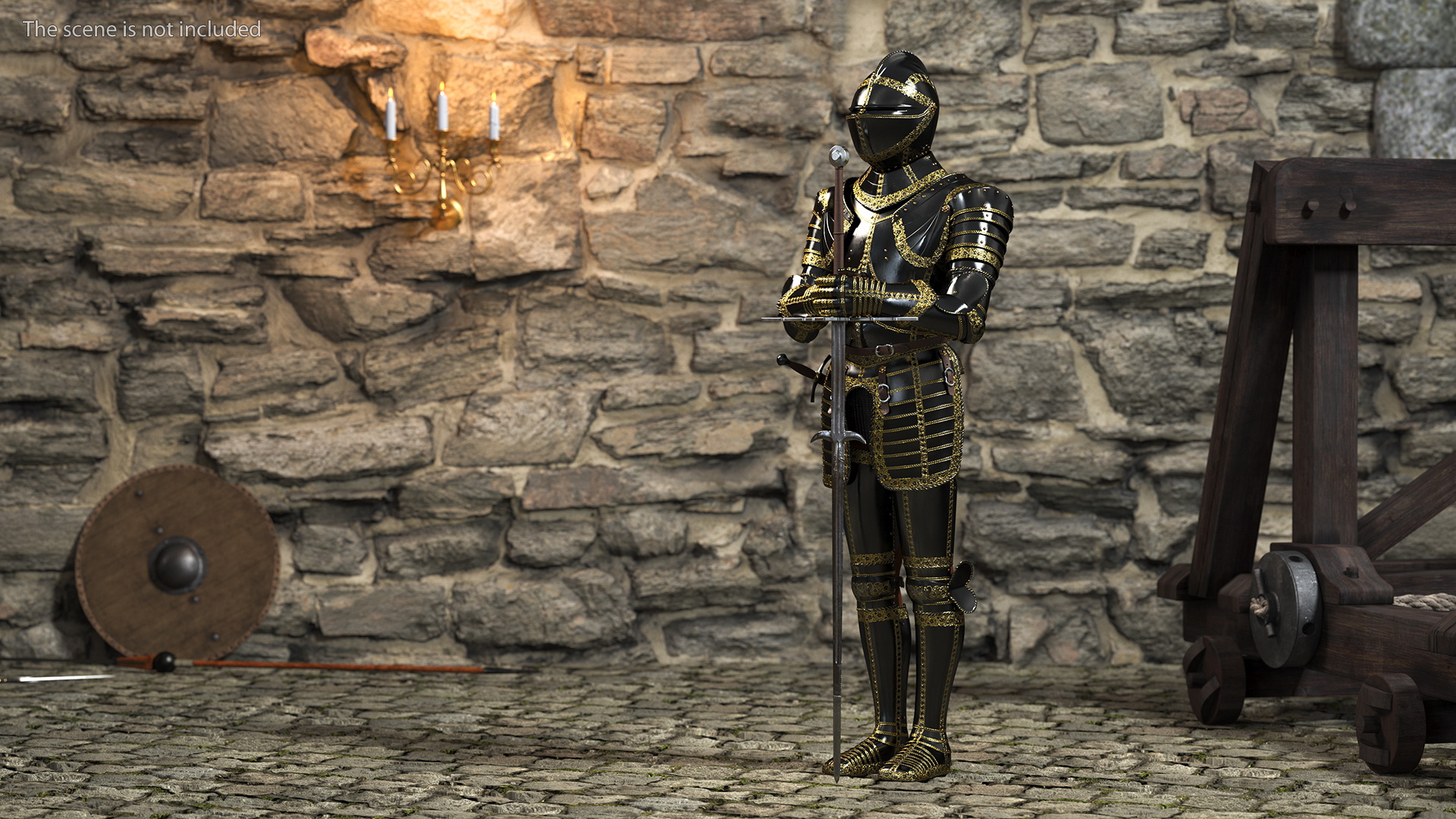 Medieval Knight Black Gold Full Armor Rigged 3D model