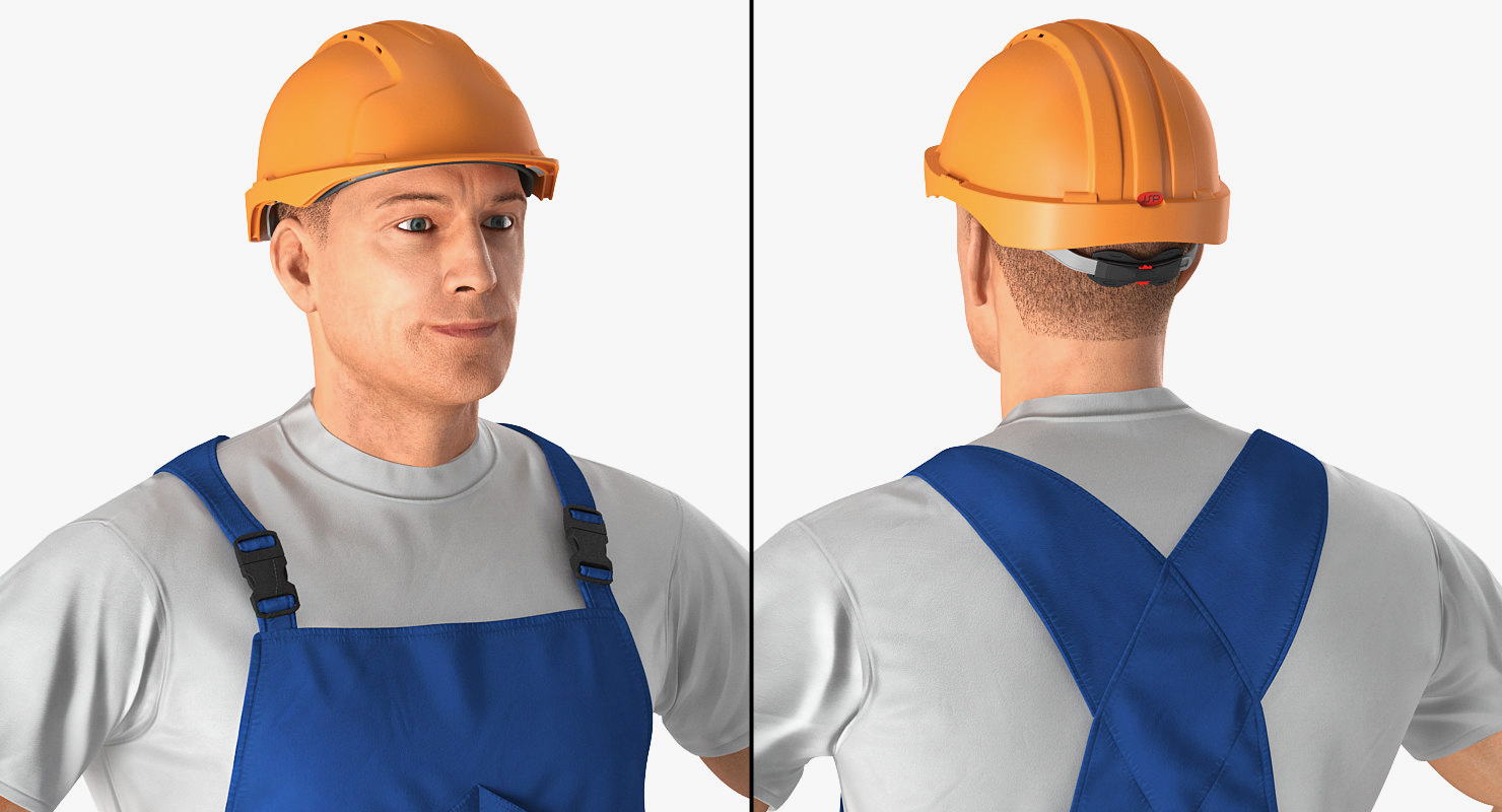 3D Construction Worker with Hand Held Concrete Paddle Mixer Rigged model