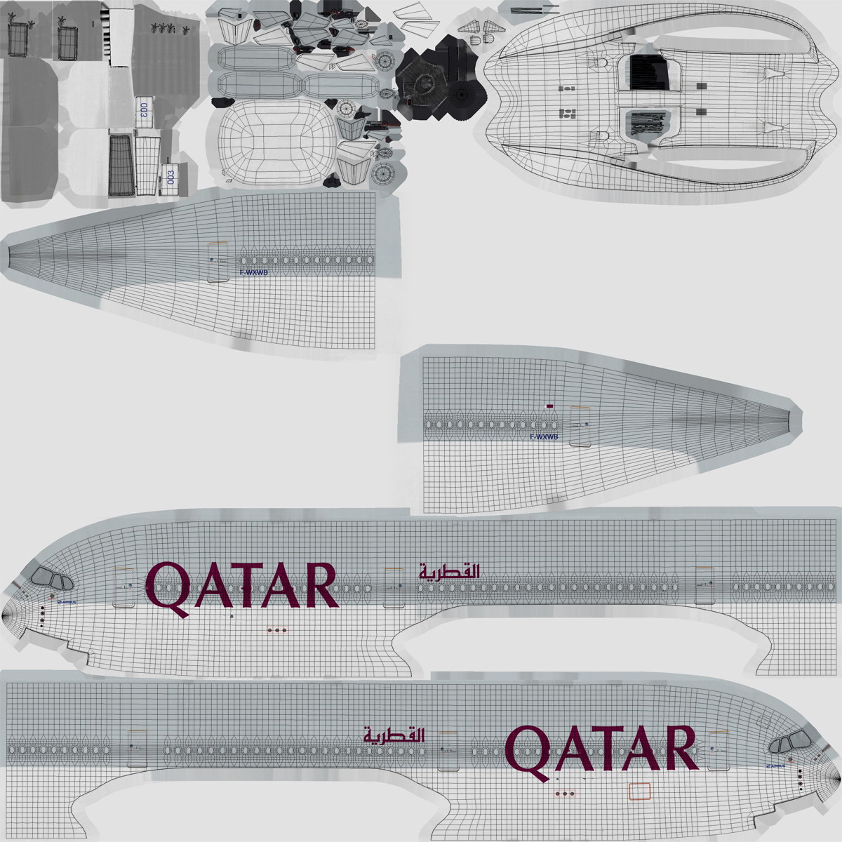 Airbus A350 1000 Qatar Rigged 3D model