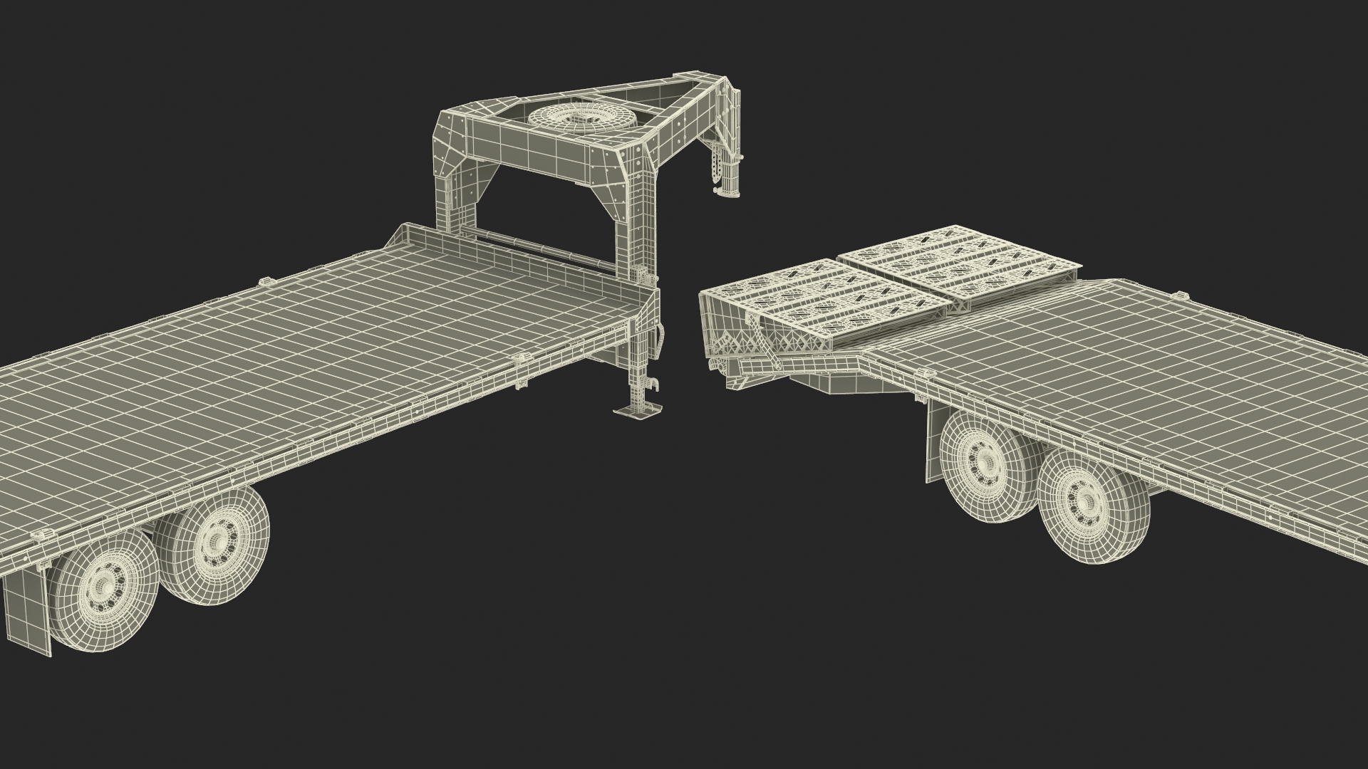 3D Flat Bed Gooseneck Pickup Trailer model