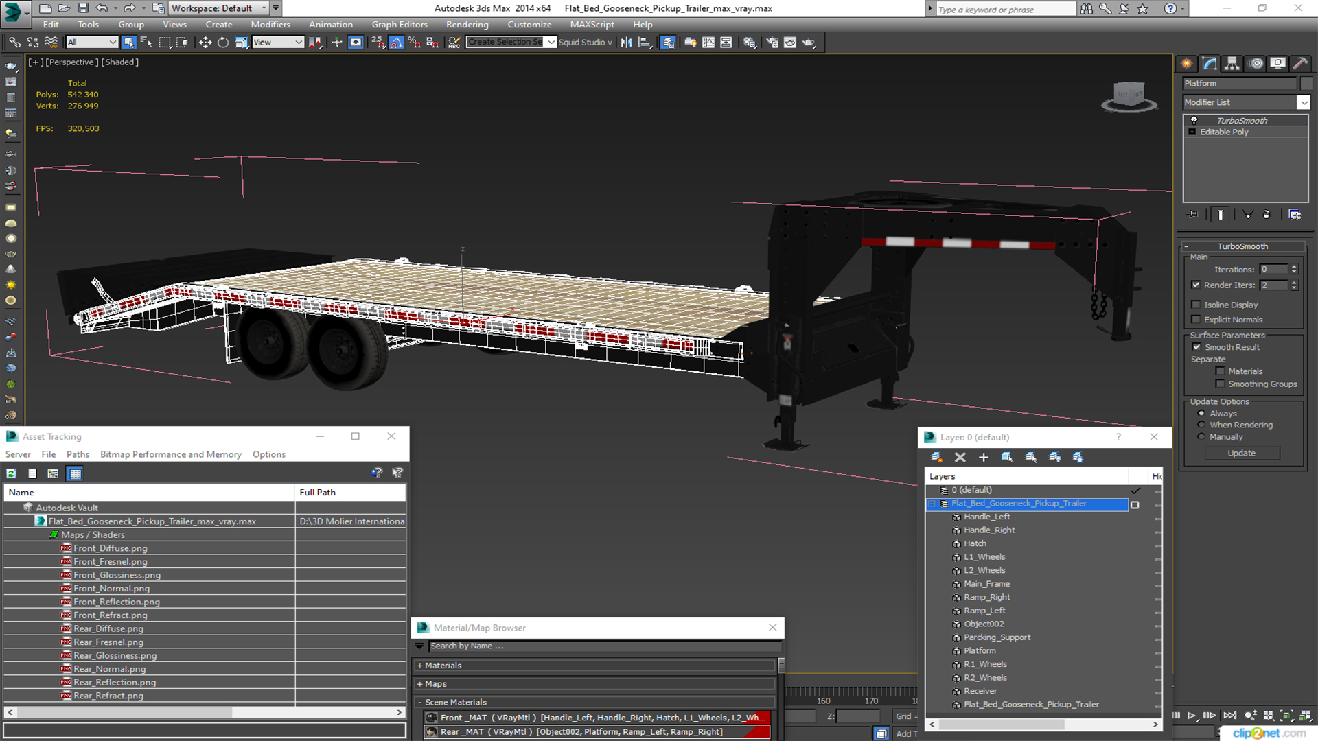 3D Flat Bed Gooseneck Pickup Trailer model