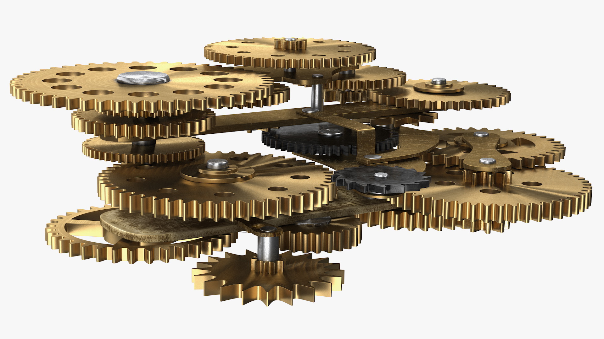 3D model Clockwork Gear Mechanism Brass